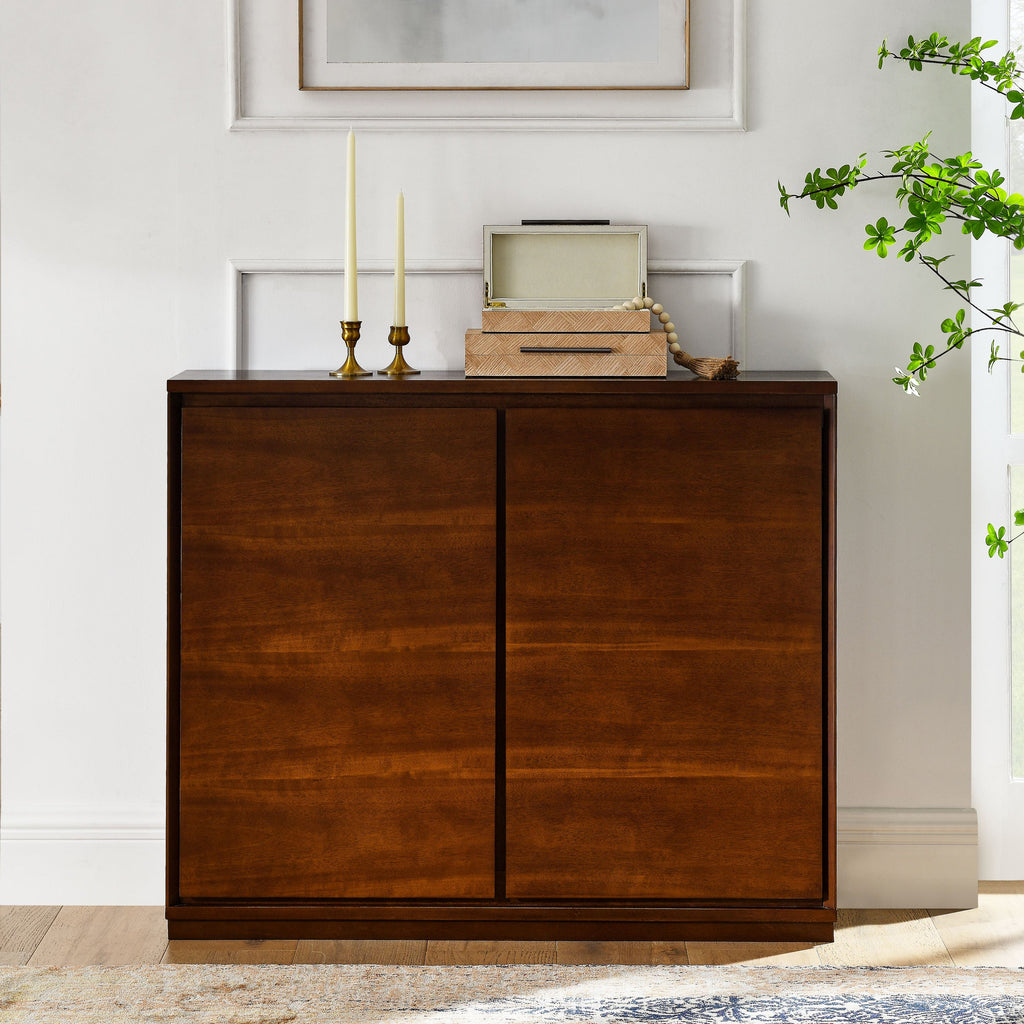 Walnut Sideboard Buffet Cabinet with Outlet Holes Storage