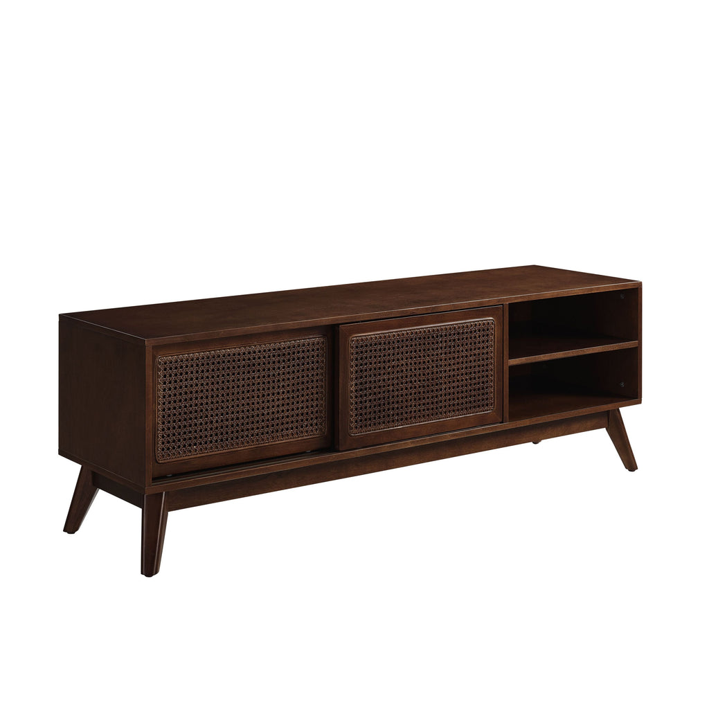 59" Mid Century Modern Rattan TV Stand with Wood Feet