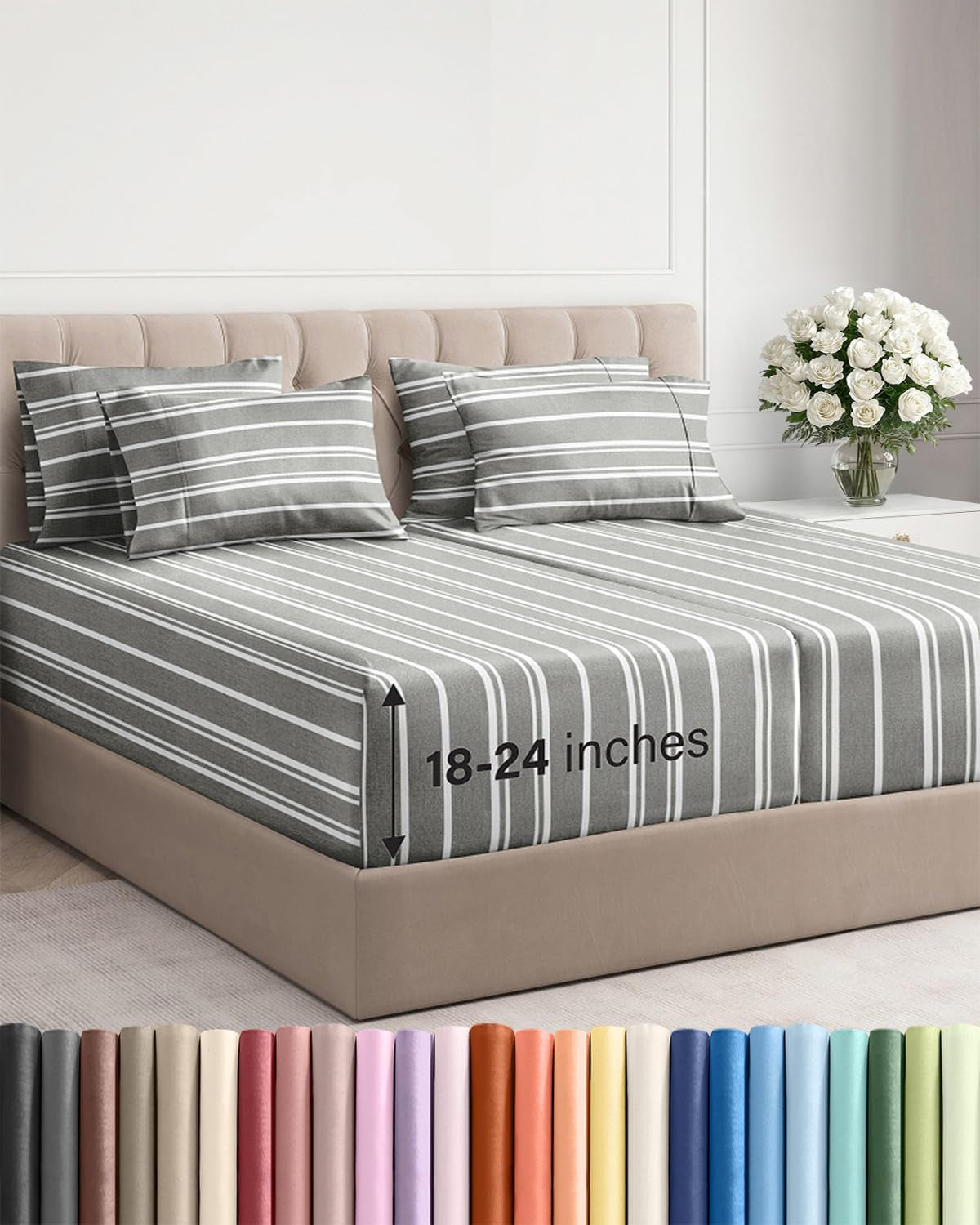 Extra Deep Pocket Sheet Set 4 Piece Breathable Soft Cooling Bedding Wrinkle Free