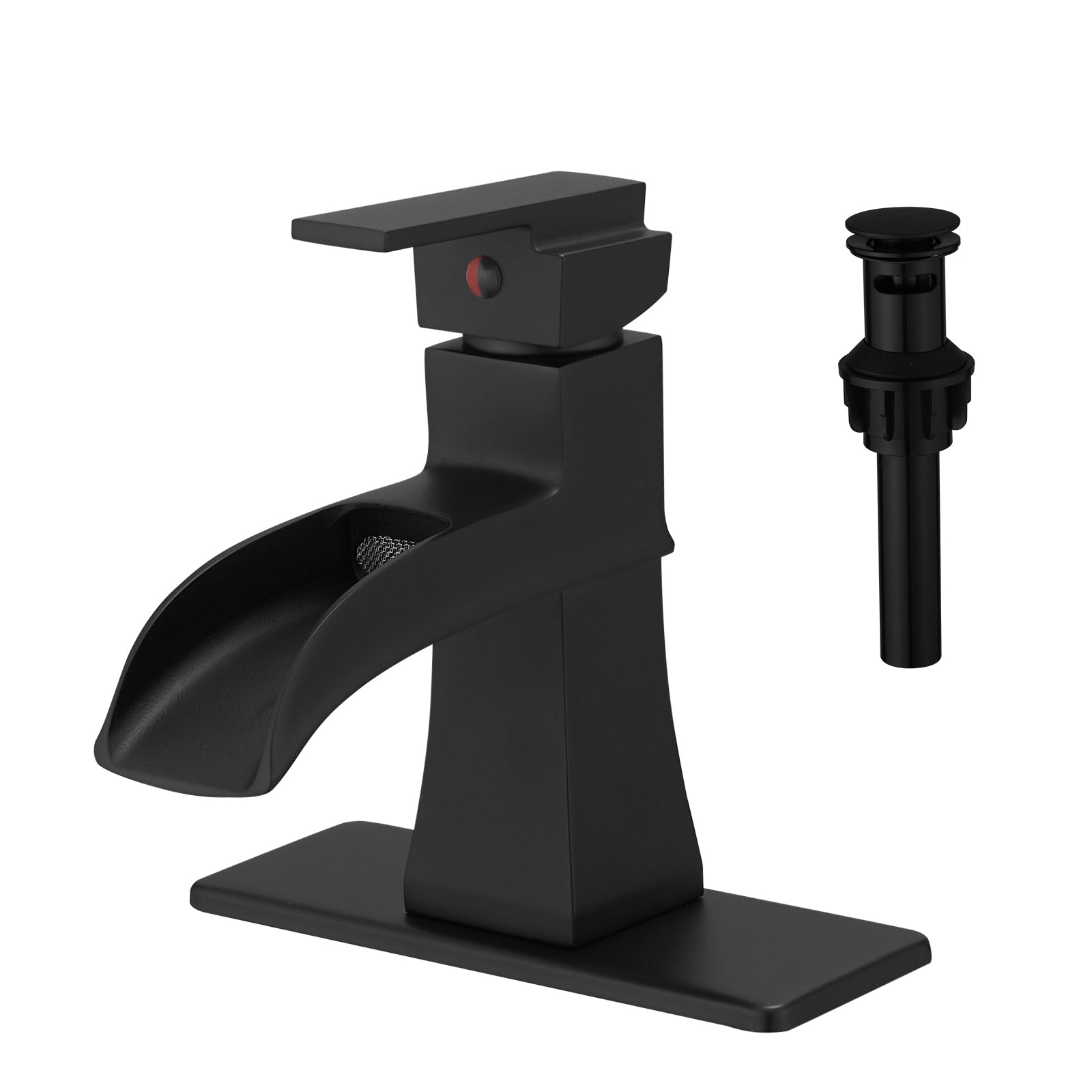 Black Waterfall Bathroom Sink Faucet Pop Up Drain 1 Hole
