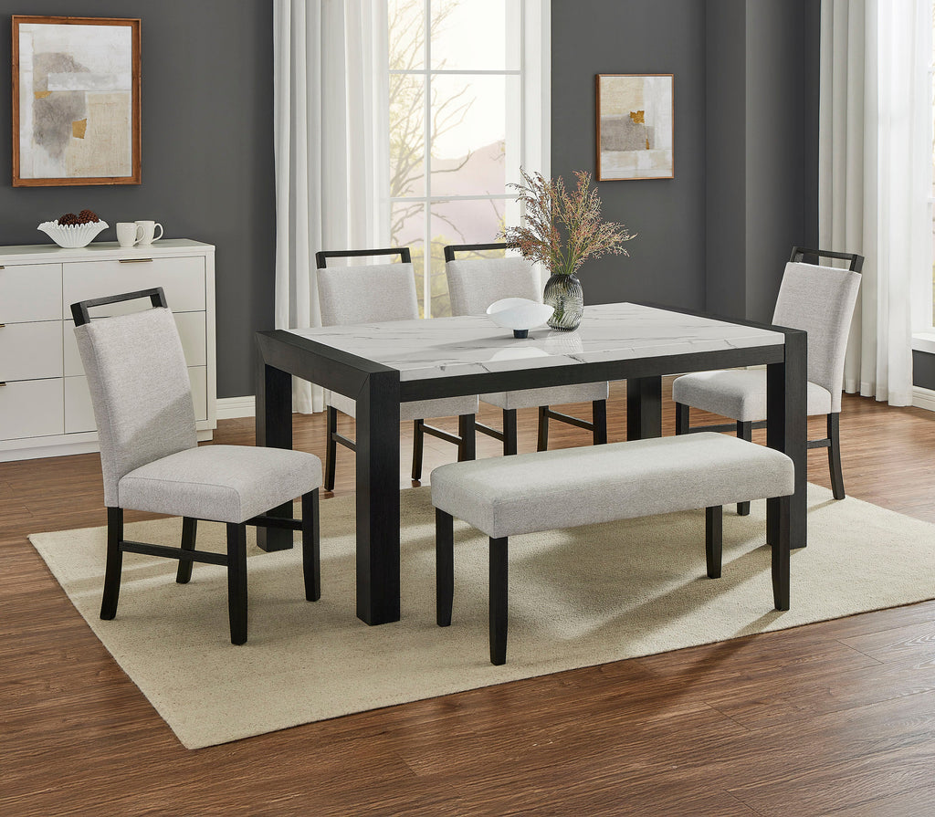 White Faux Marble Dining Table Wood Veneer Black Finish