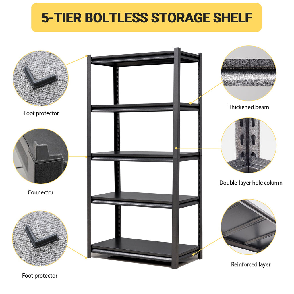 72" 5-Tier Heavy-Duty Metal Garage Shelving Adjustable Storage Rack