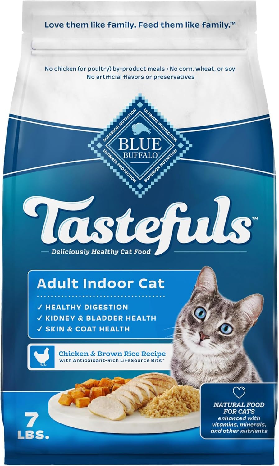 Blue Buffalo Tastefuls Natural Dry Food for Adult Indoor Cats, Chicken & Brown Rice Recipe, 15-Lb. Bag