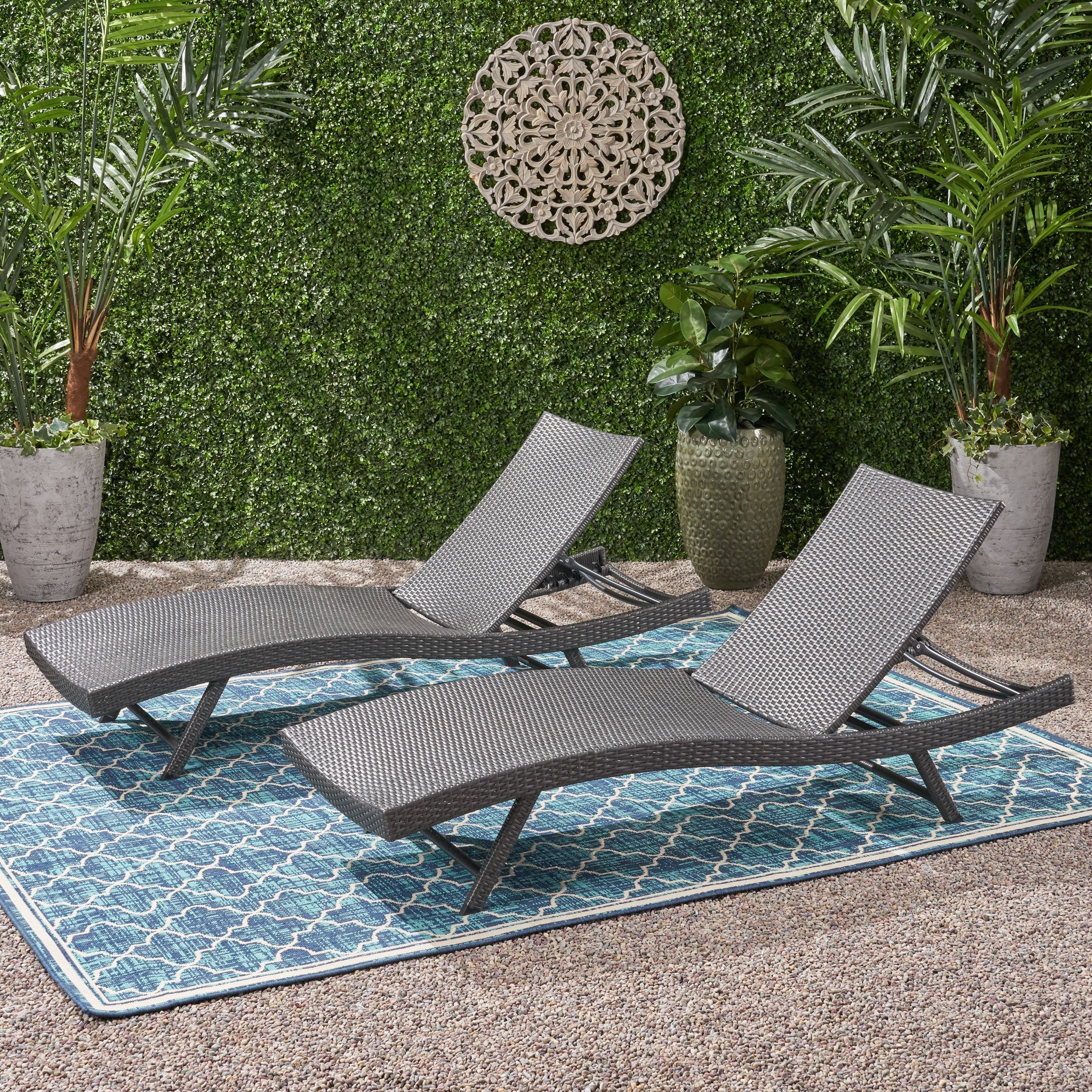 Set of 2 Grey Wicker Chaise Lounge Reclining Seats