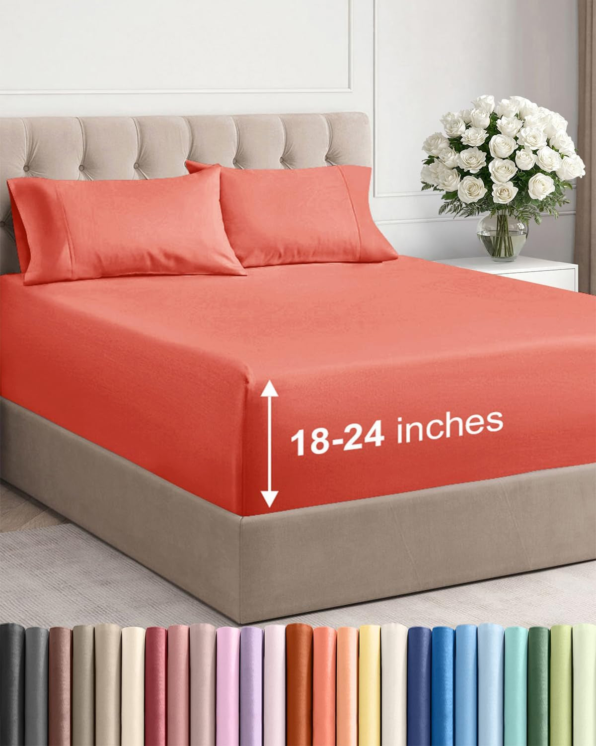 Extra Deep Pocket Sheet Set 4 Piece Breathable Soft Cooling Bedding Wrinkle Free