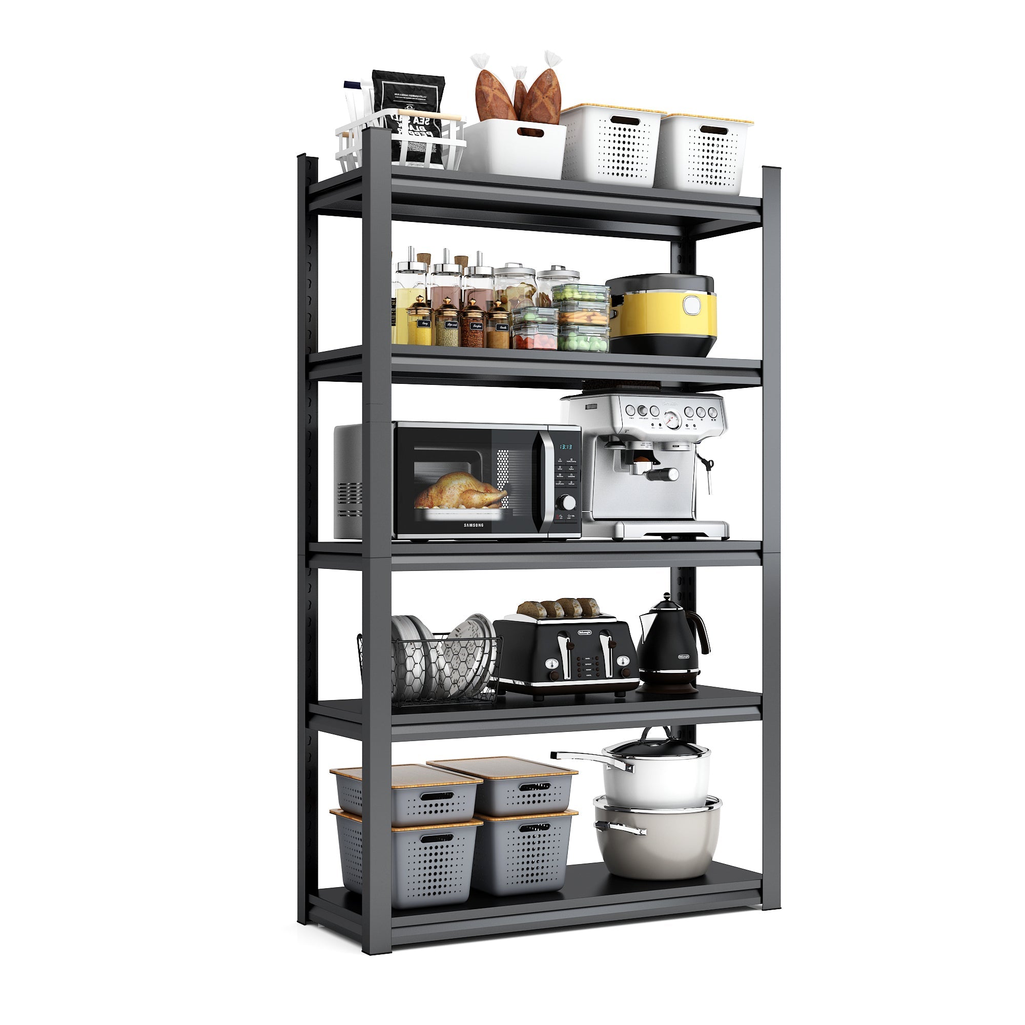 72" 5-Tier Heavy-Duty Metal Garage Shelving Adjustable Storage Rack