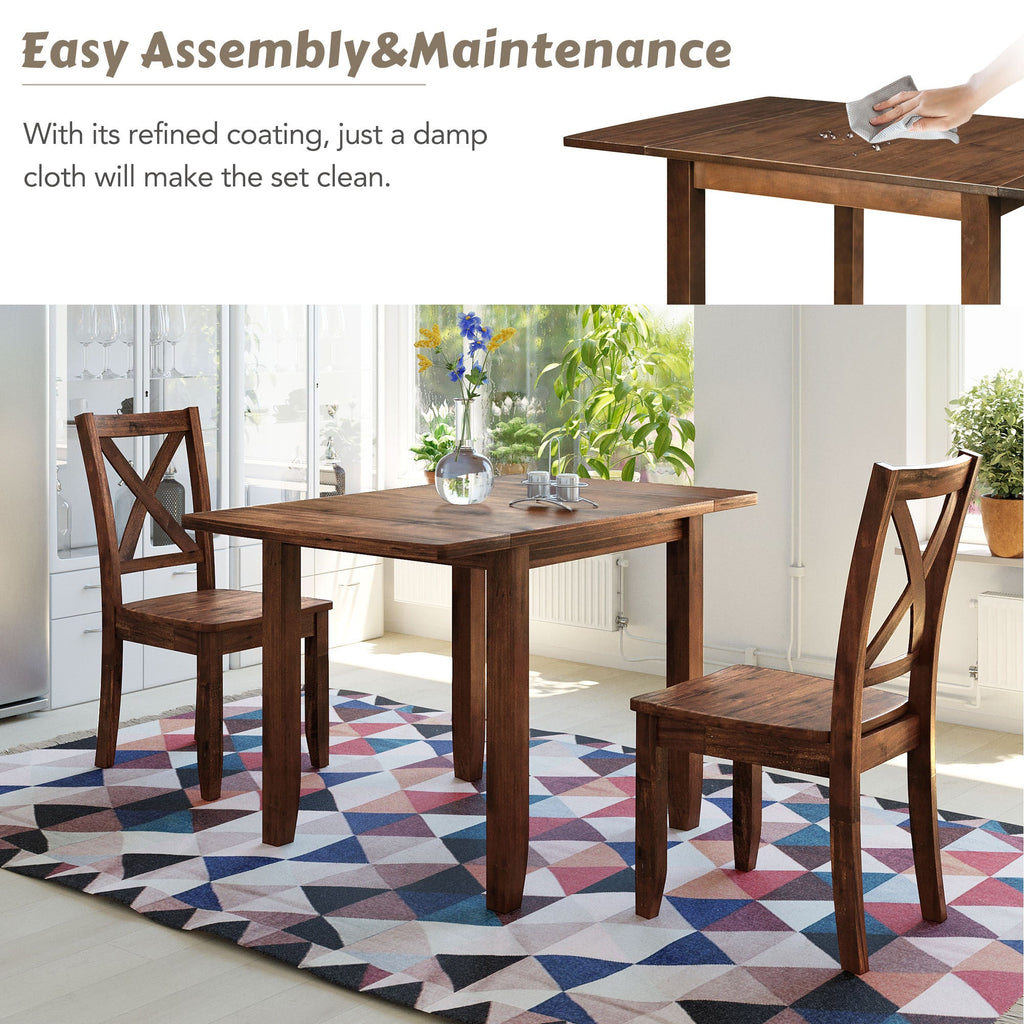 3-Piece Wood Drop Leaf Breakfast Nook Dining Table Set Walnut