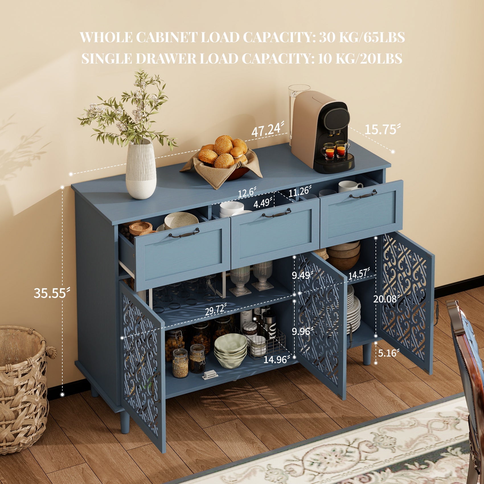3 Door 3 Drawer Cabinet for Bedroom Living Room Study