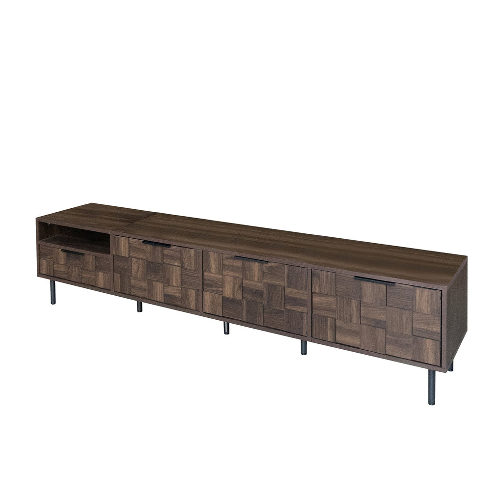 TV Stand Mid-Century Walnut MDF Soft-Close Doors Fits 85 In TV 78.7 In