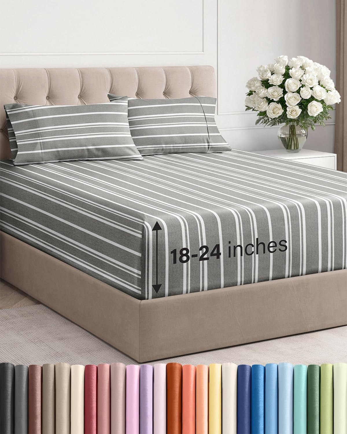 Extra Deep Pocket Sheet Set 4 Piece Breathable Soft Cooling Bedding Wrinkle Free