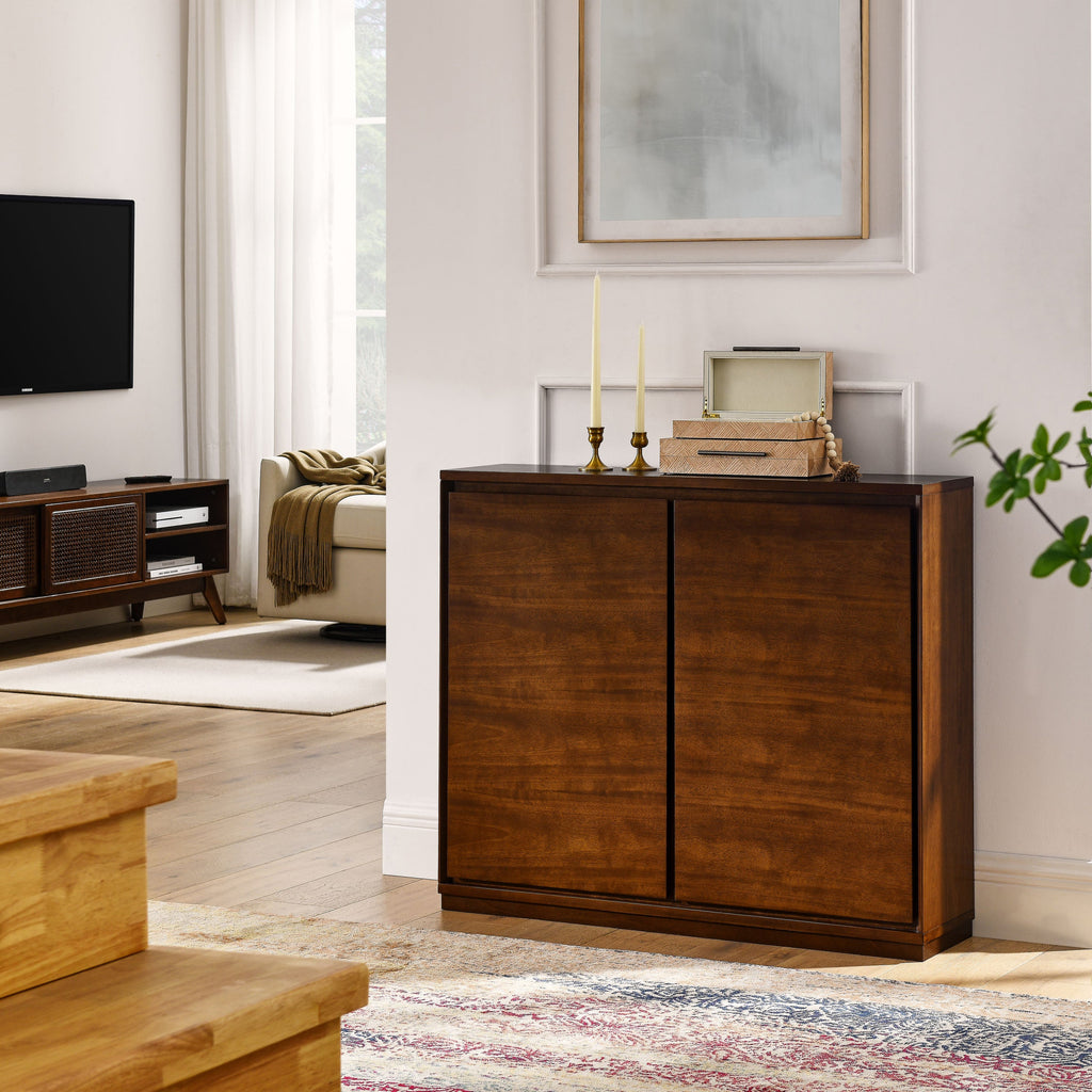 Walnut Sideboard Buffet Cabinet with Outlet Holes Storage