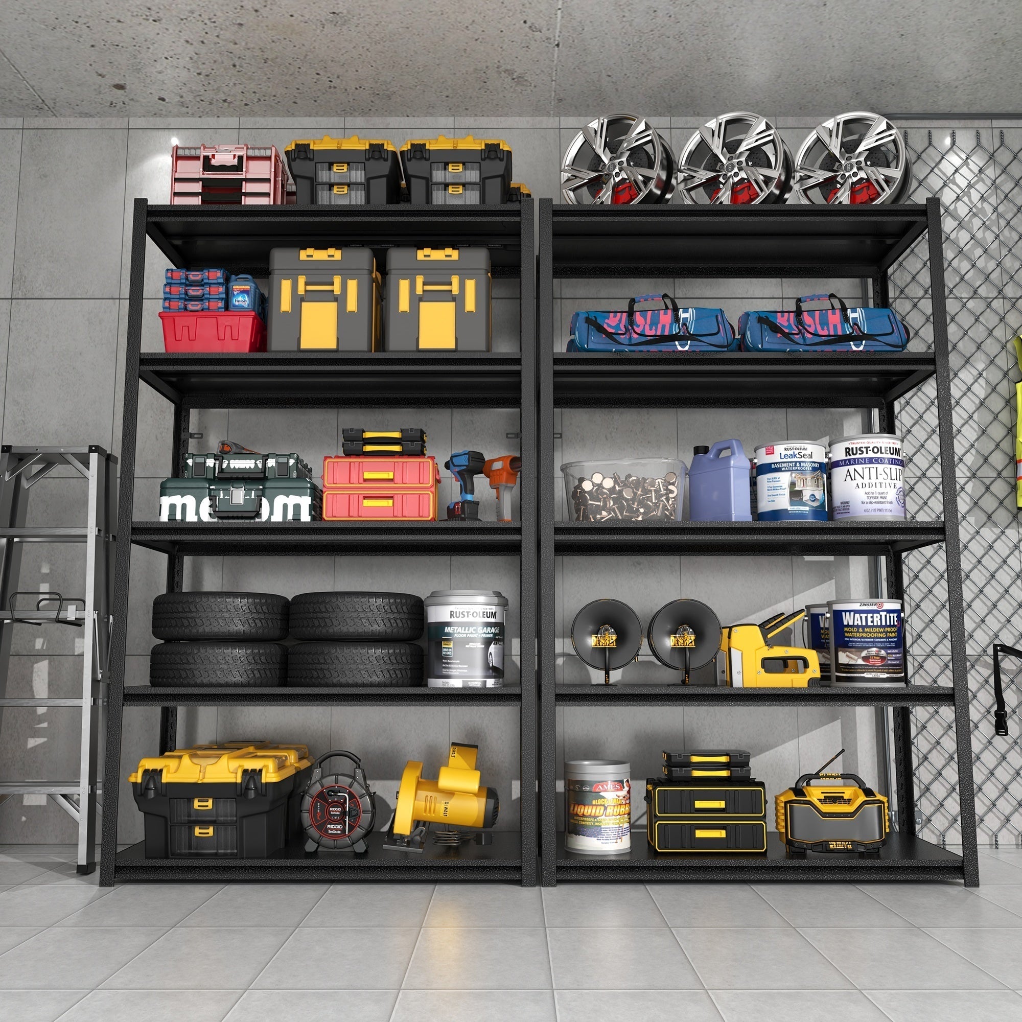 72" 5-Tier Heavy-Duty Metal Garage Shelving Adjustable Storage Rack