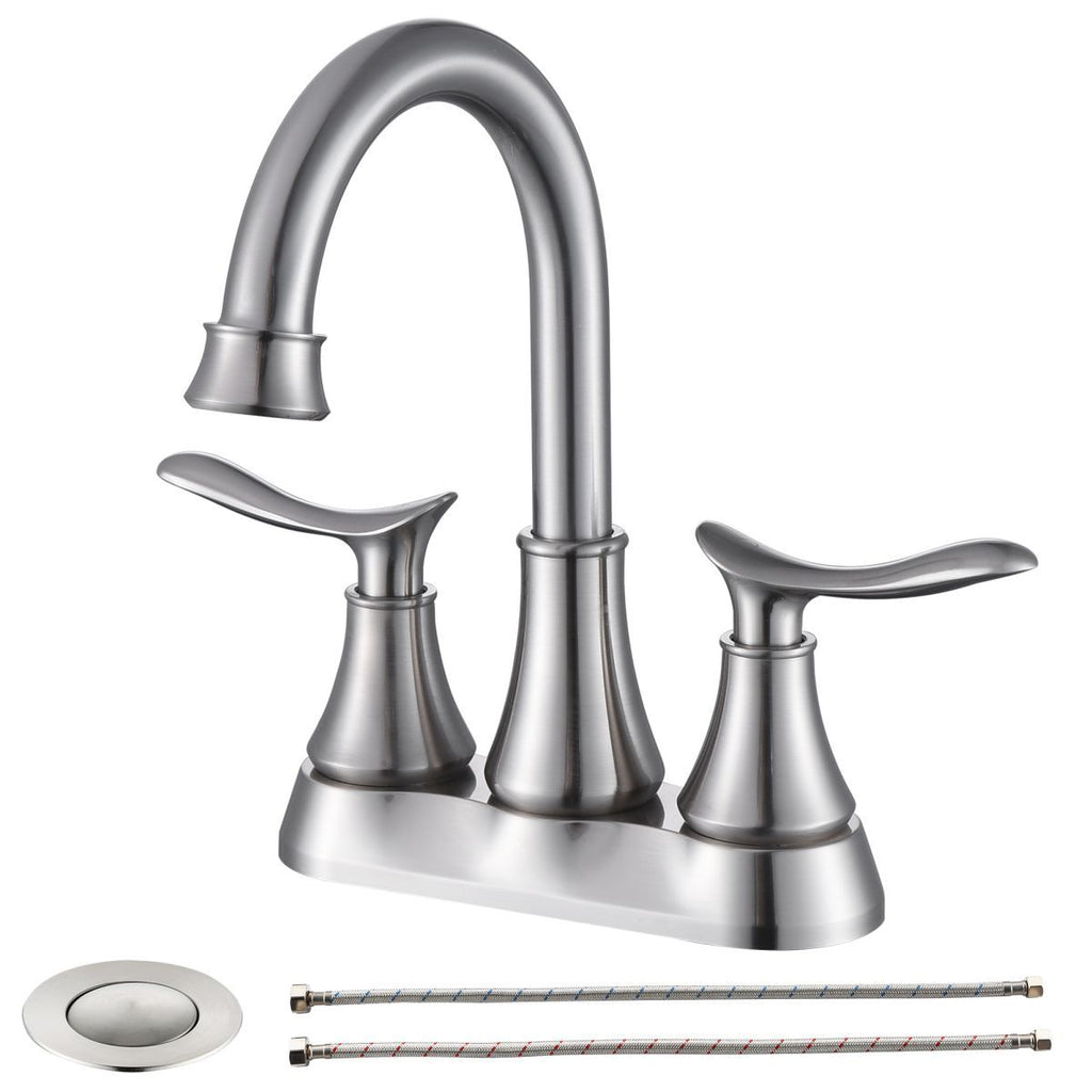 2-Handle 4-Inch Brushed Nickel Bathroom Faucet with Pop-up Drain