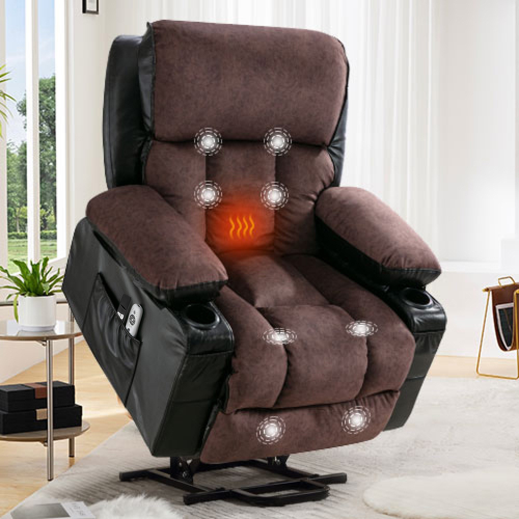 Electric Lift Chair Massage Recliner Heating Vibration USB Black Brown
