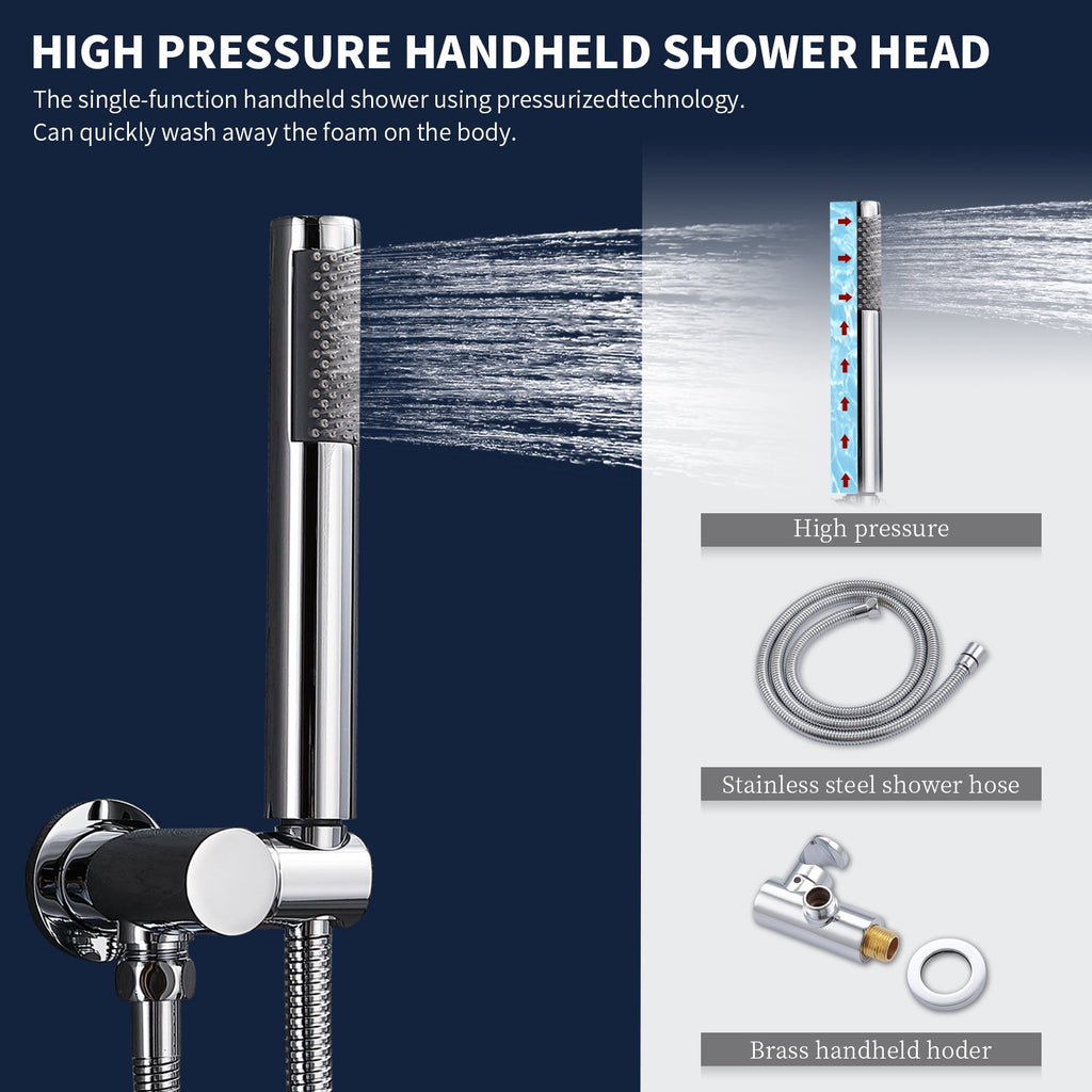 Chrome Wall Mounted Rainfall Shower System with Handheld Faucet