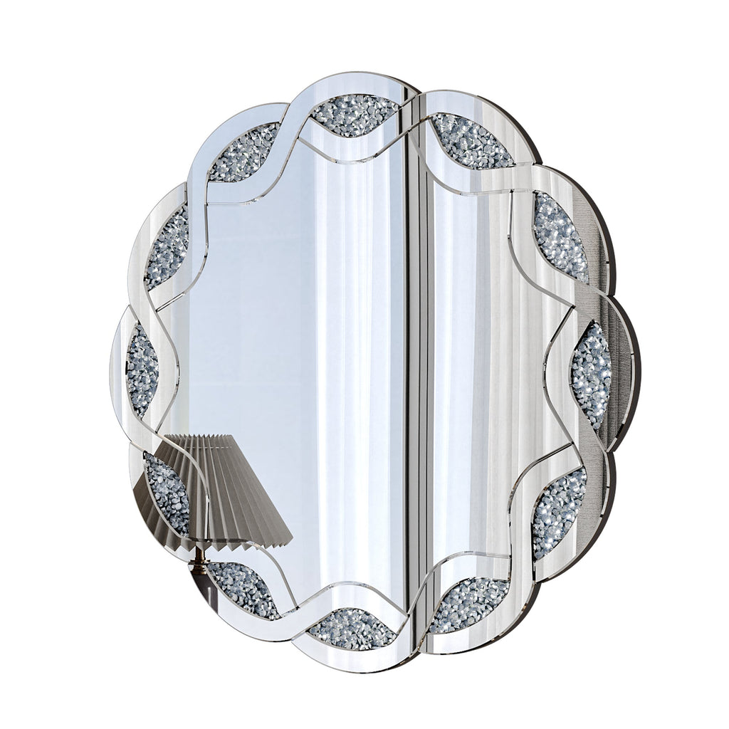 31.5" Silver Wave Diamond Round Wall Mirror