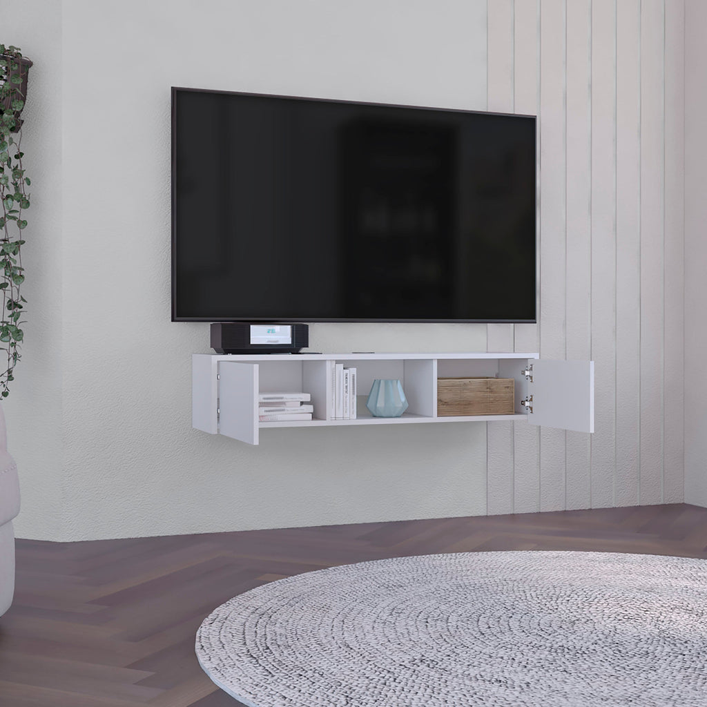 Glen Floating TV Stand with Side Doors and Media Shelf