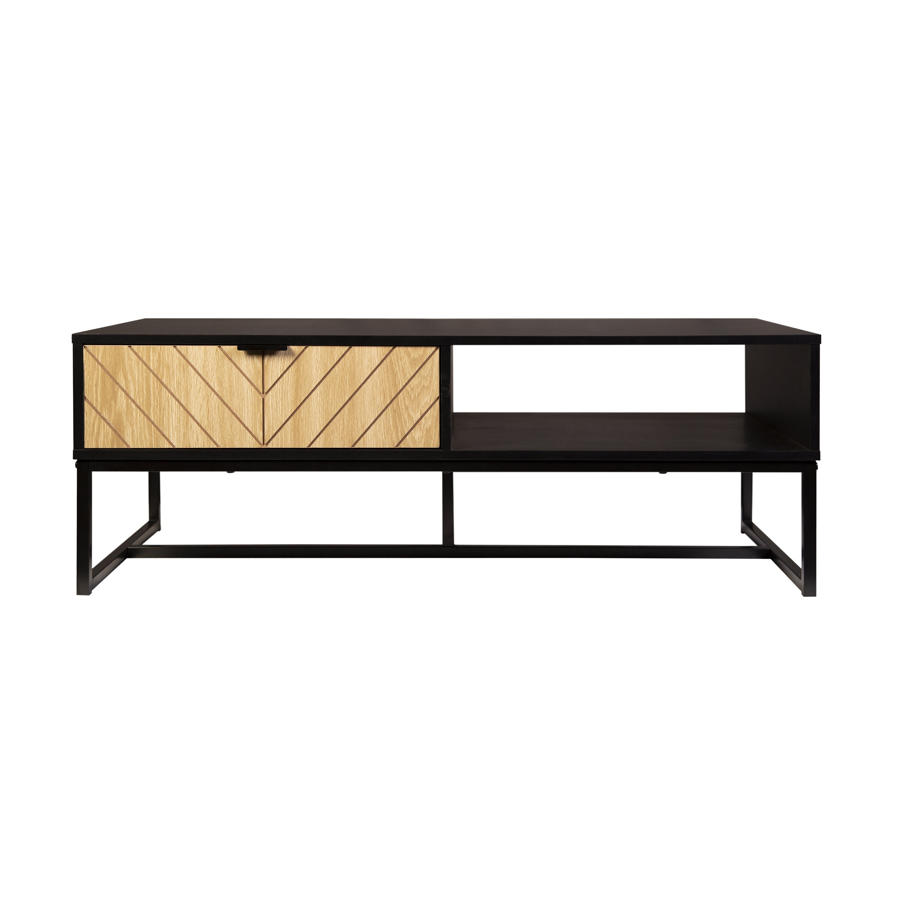 Black TV Stand with Wood Drawer and Storage Cubby