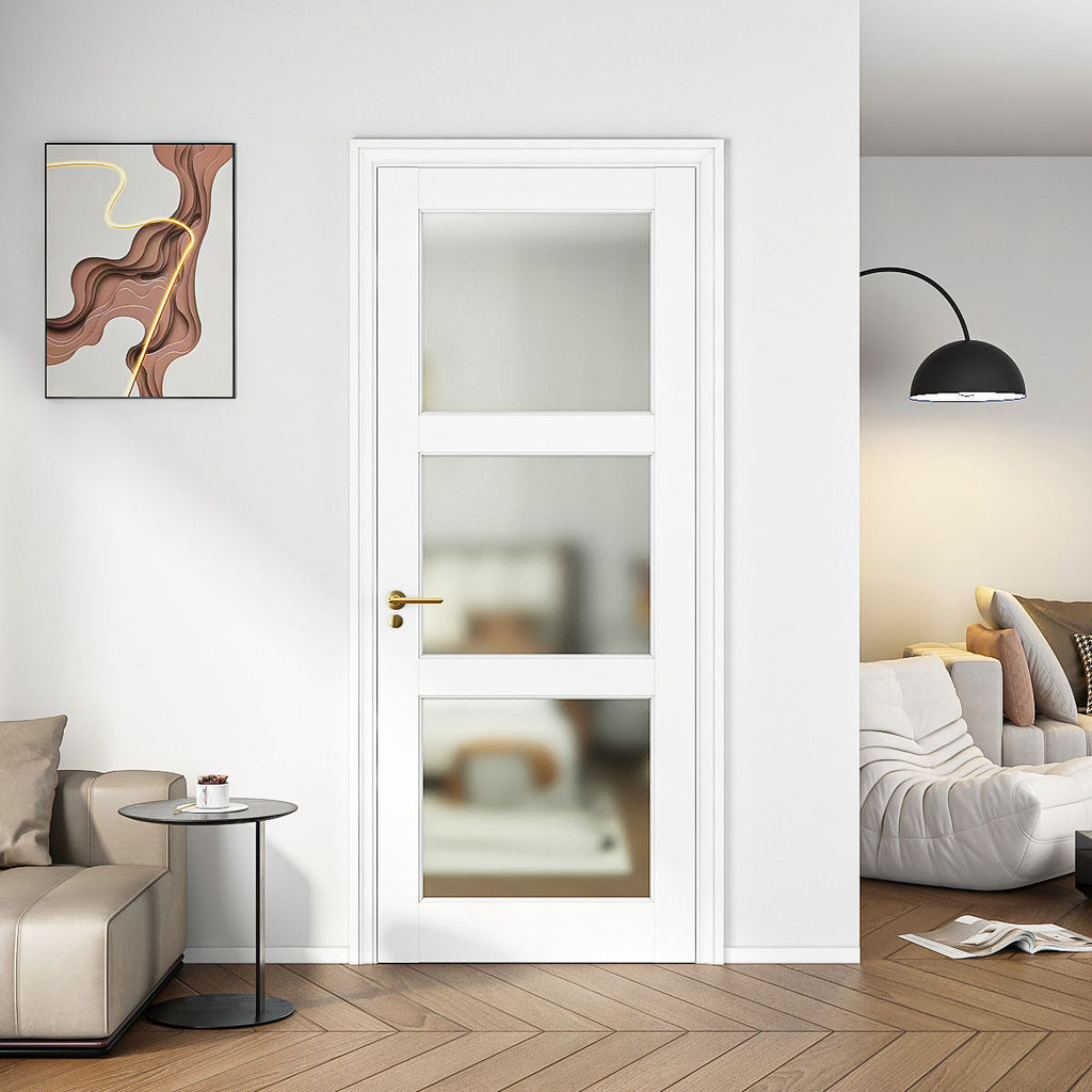 28" x 80" 3-Lite French Tempered Frosted Glass Interior Door Slab