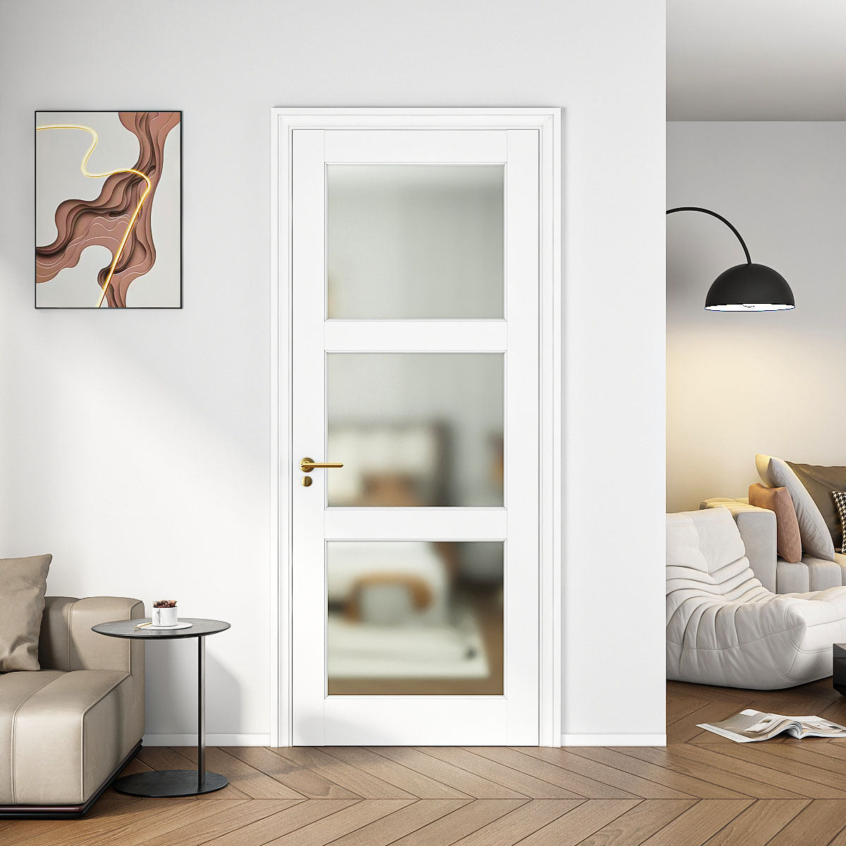 28" x 80" 3-Lite French Tempered Frosted Glass Interior Door Slab
