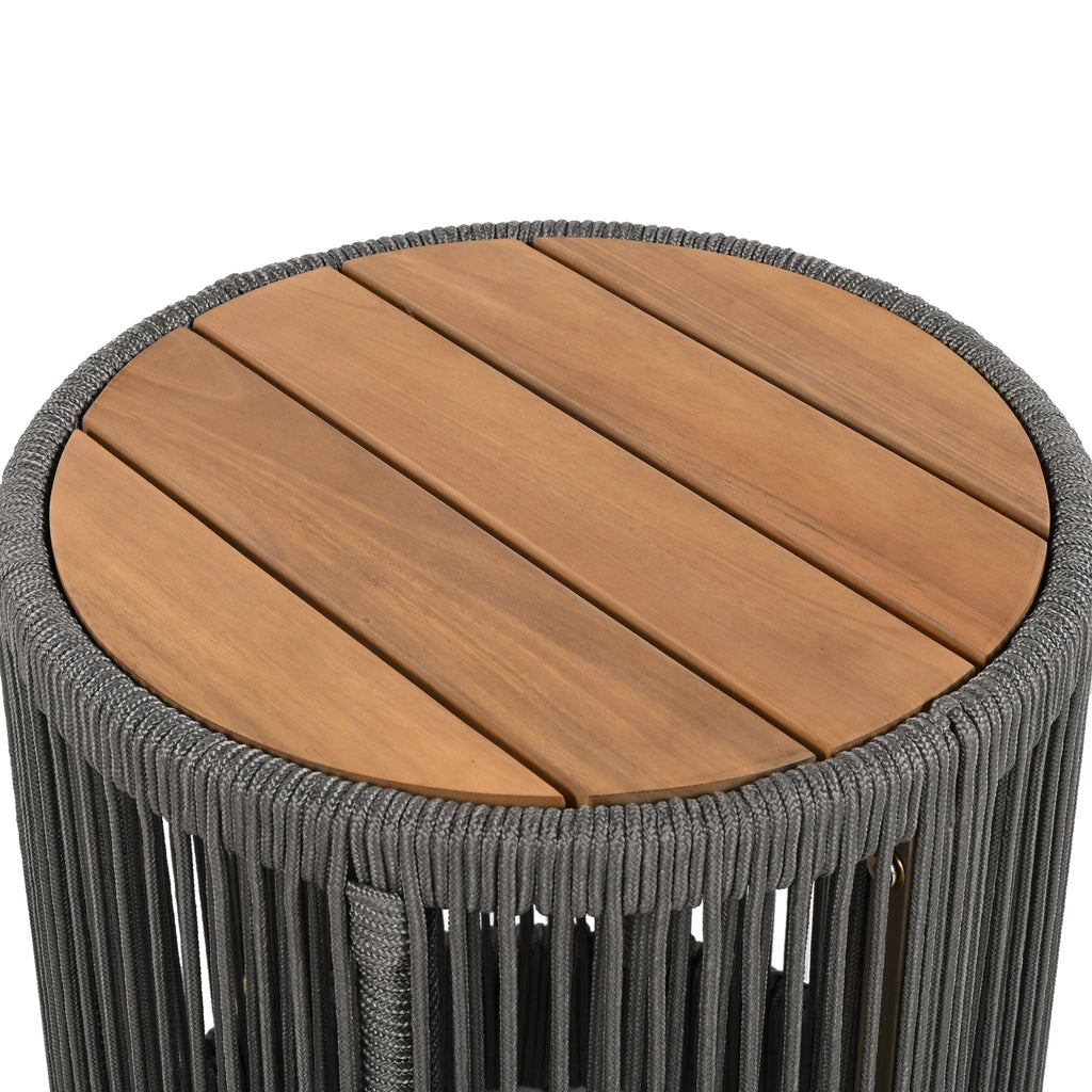 Outdoor Rope Chaise Lounge Set, Adjustable Backrest, Teak Table