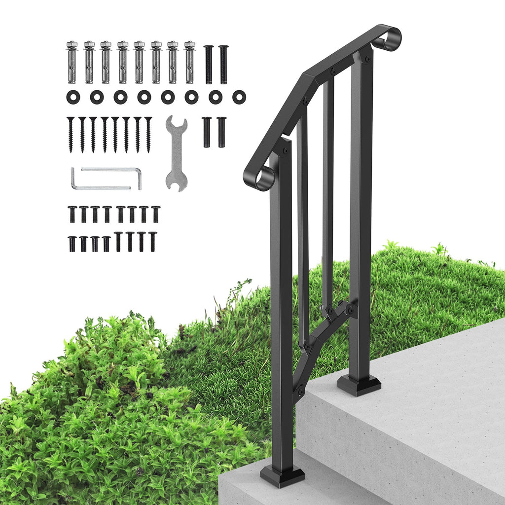1-2 Step Handrail for Outdoor Porch Deck Seniors Black Arch