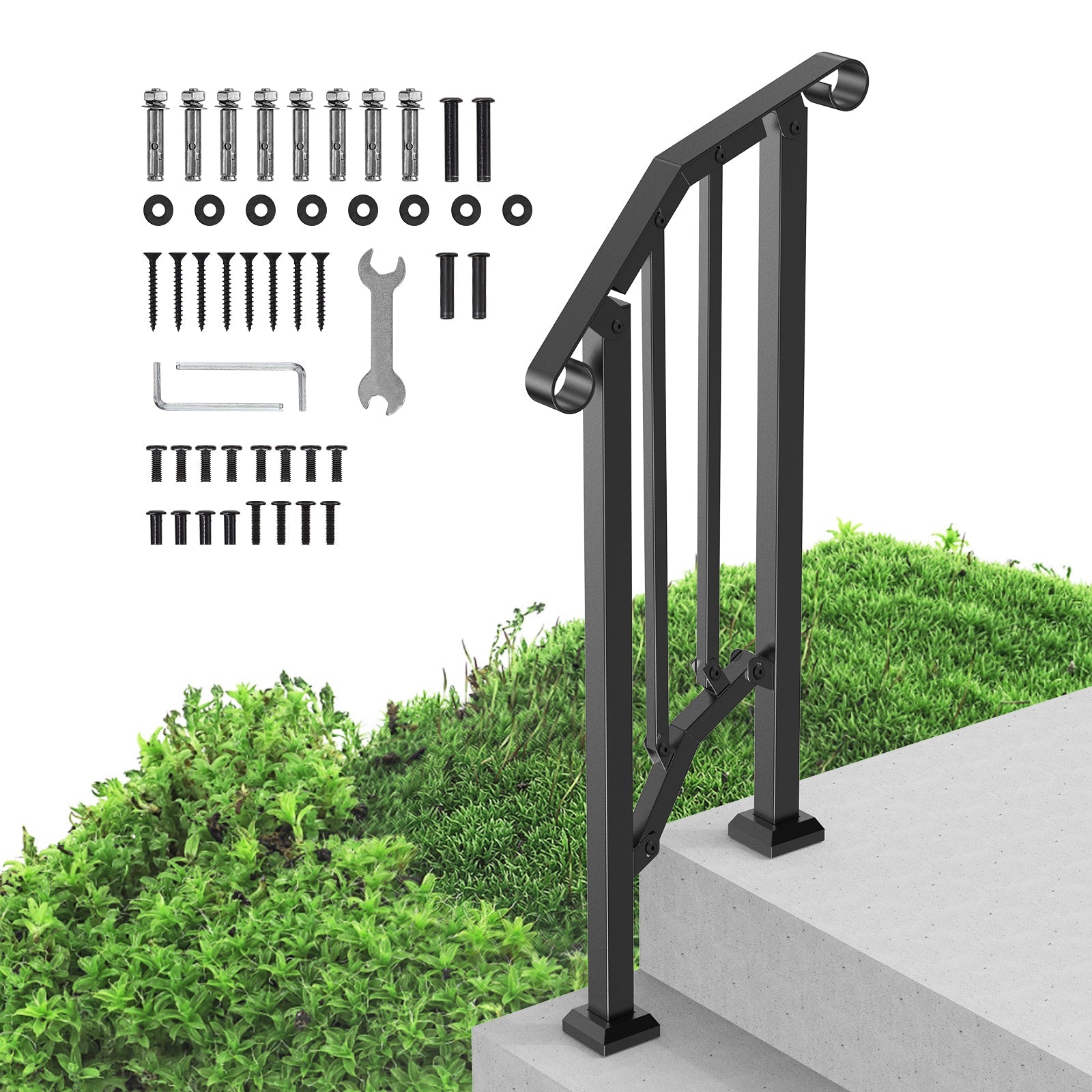 1-2 Step Handrail for Outdoor Porch Deck Seniors Black Arch