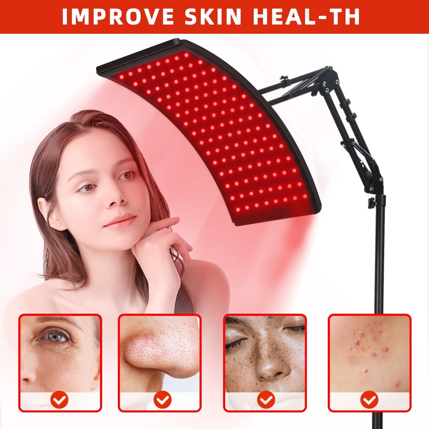 660nm Red Light Therapy Lamp with Stand Infrared Light Face Body