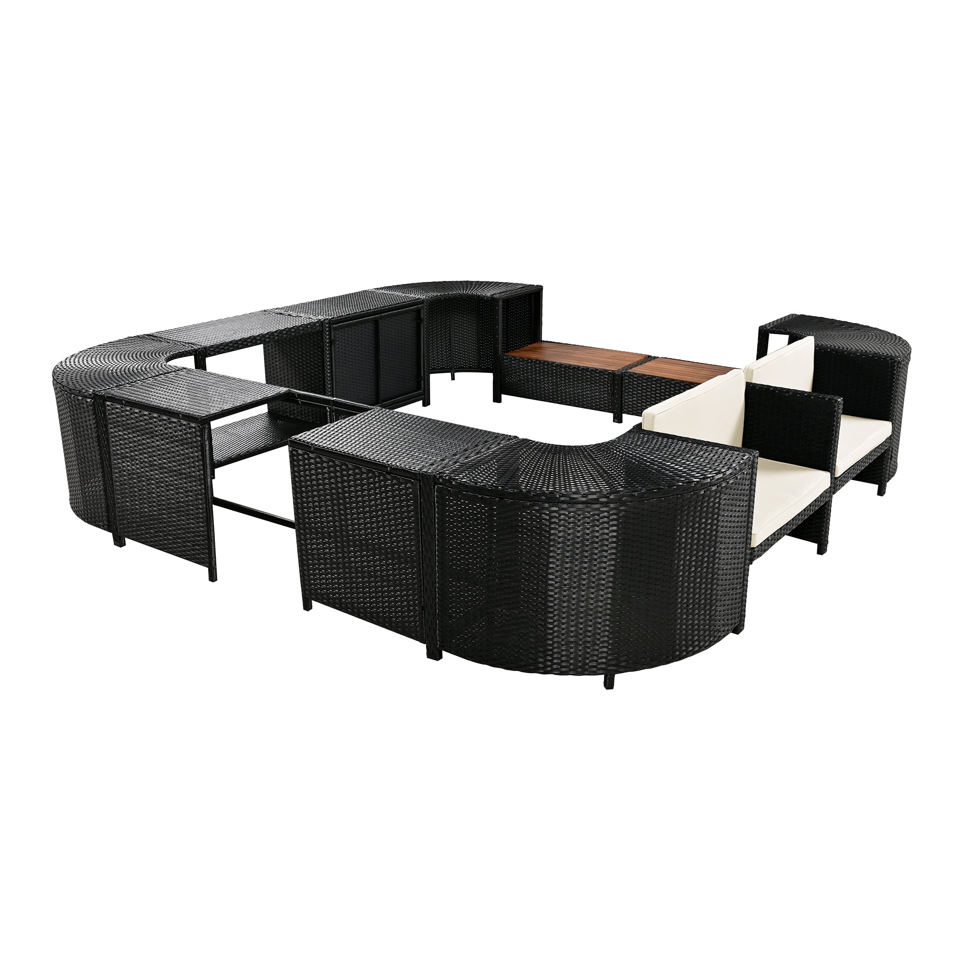 Outdoor Rattan Sectional Sofa Set with Storage, Beige