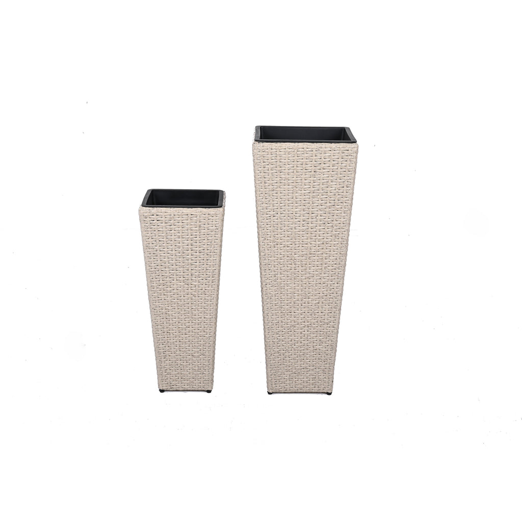 Outdoor PE Wicker Flower Pots 2-Piece Set Beige