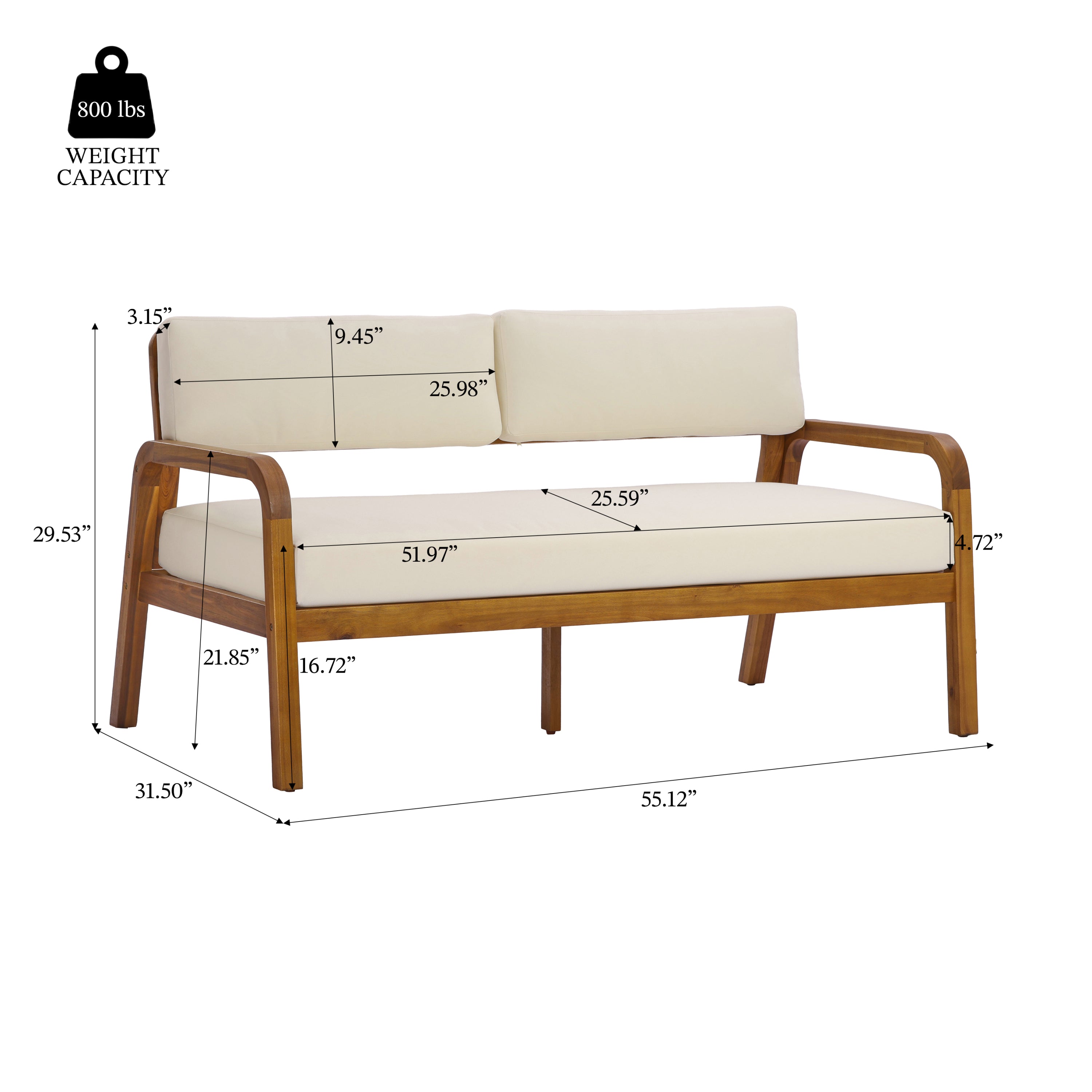 2-Piece Outdoor Sofa Set with Loveseat, Coffee Table & Cushions