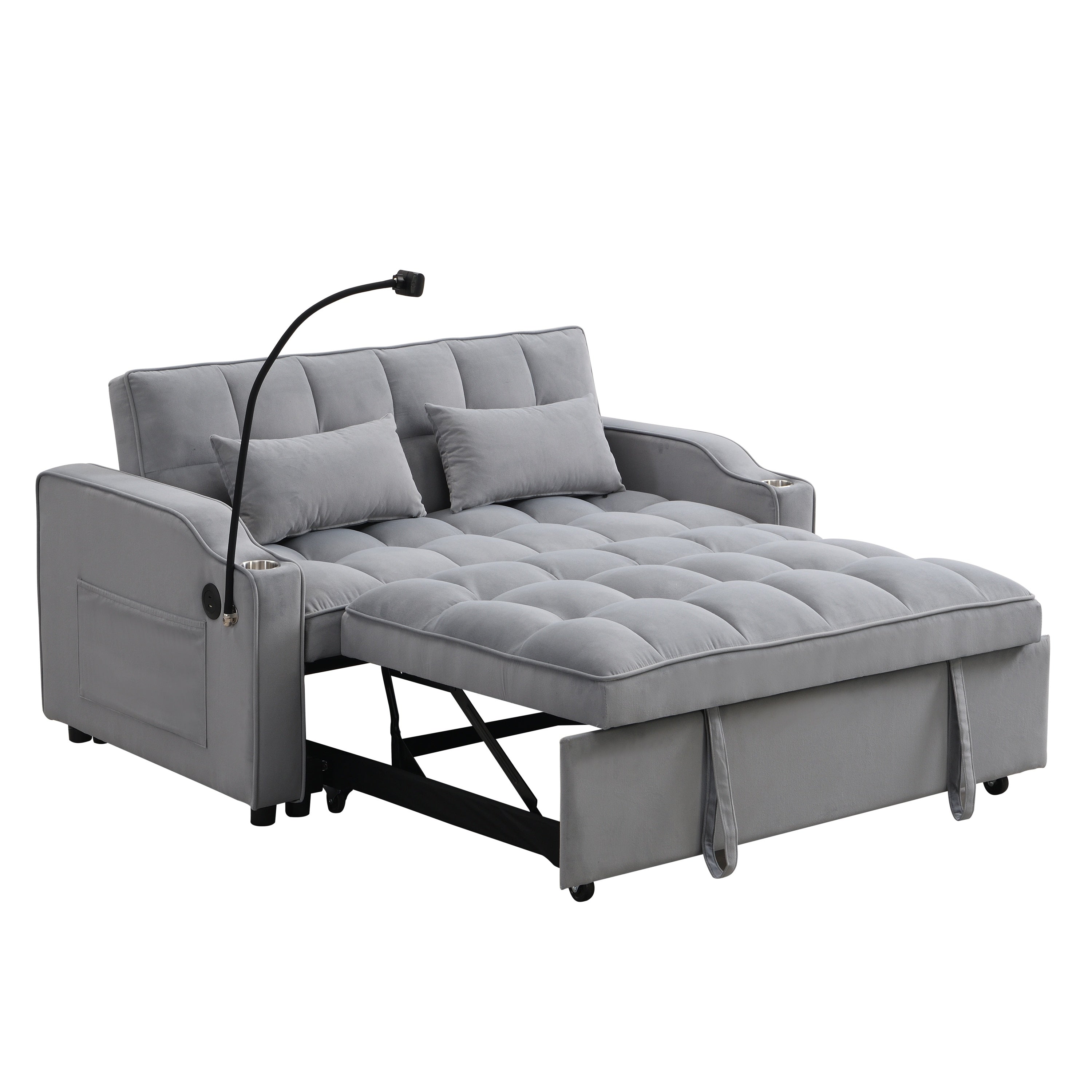 Modern Velvet Loveseat Futon Sofa Bed with Reclining Back