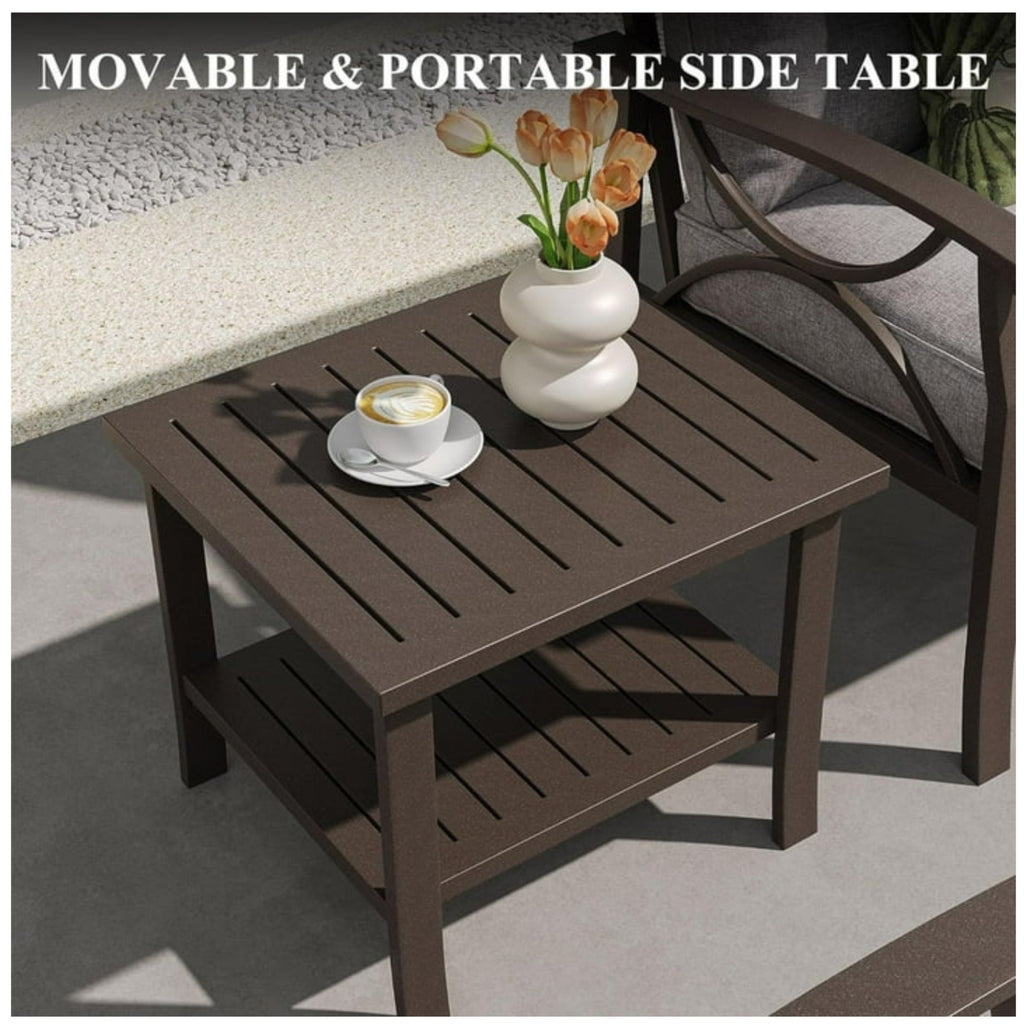 Outdoor Patio Set Steel 5 Piece Khaki Gray Cushions