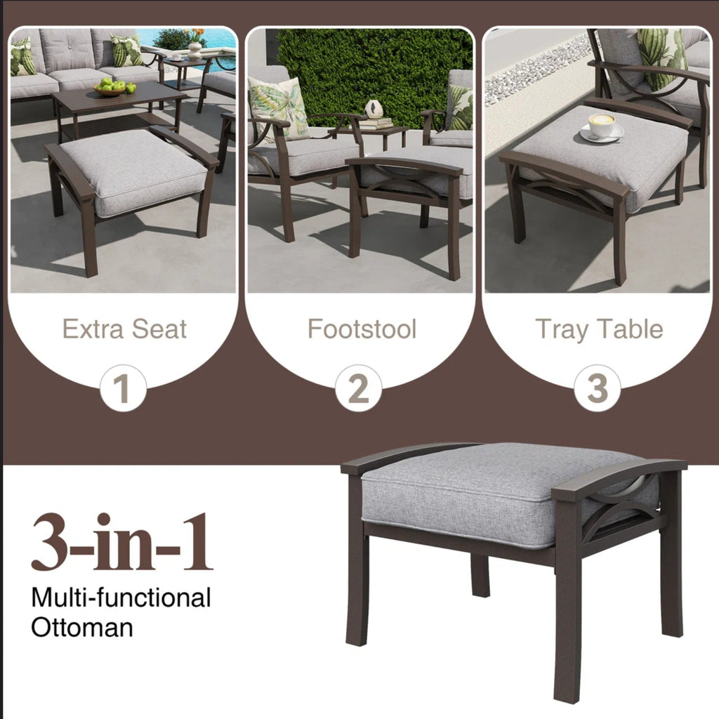 Outdoor Patio Set Steel 7 Piece Seats 9 Khaki Gray