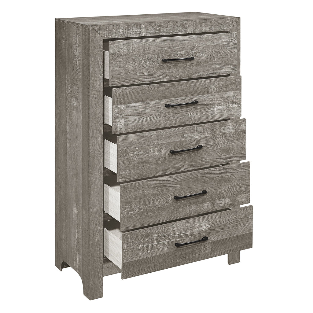 Rustic Gray Chest of Drawers with Black Metal Hardware