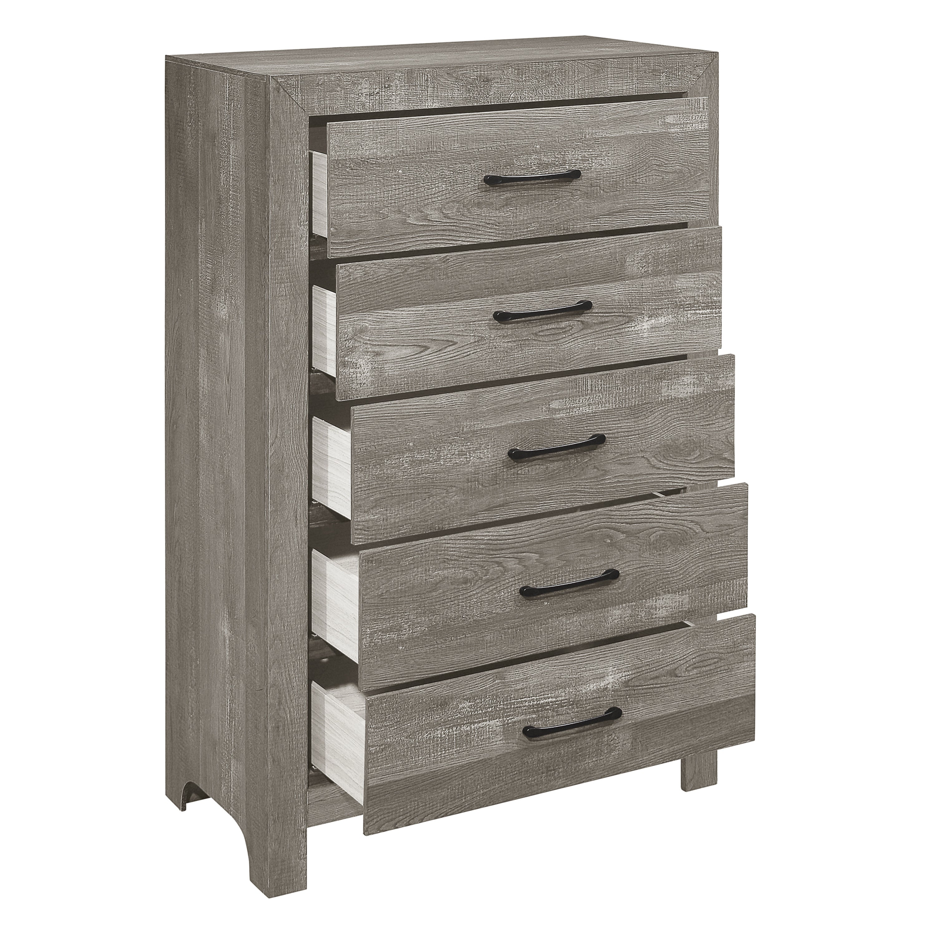 Rustic Gray Chest of Drawers with Black Metal Hardware