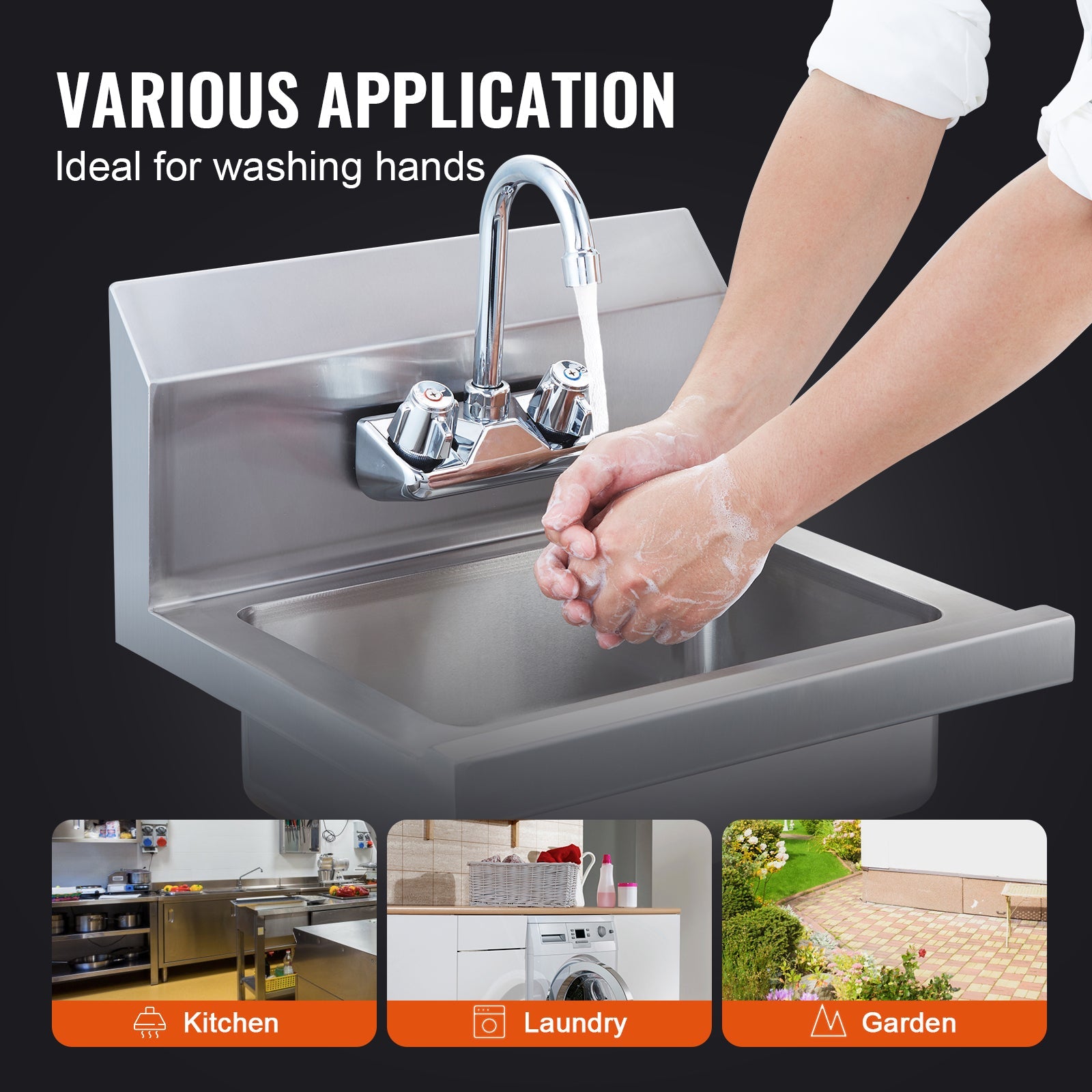 Stainless Steel Wall Mount Hand Sink 17 x 12.8