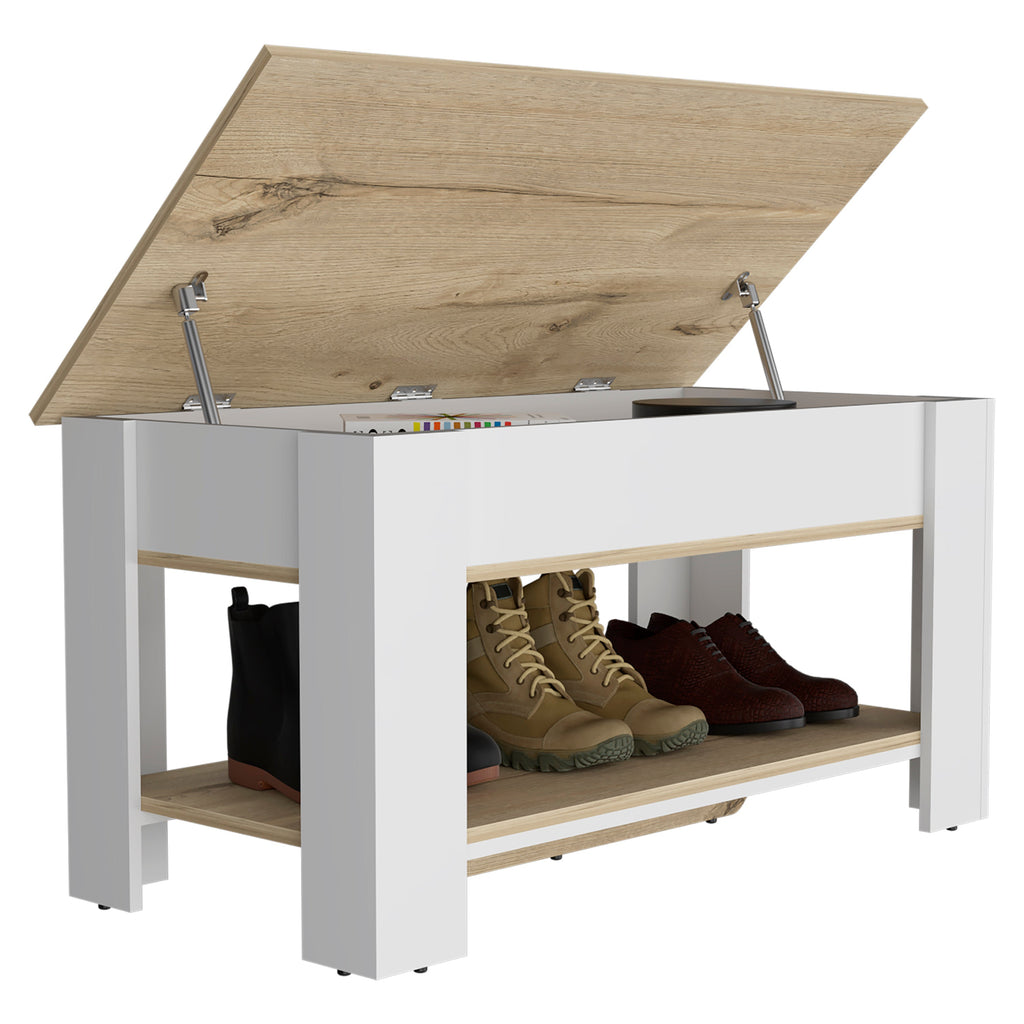 Storage Table with Lower Shelf, Light Oak White