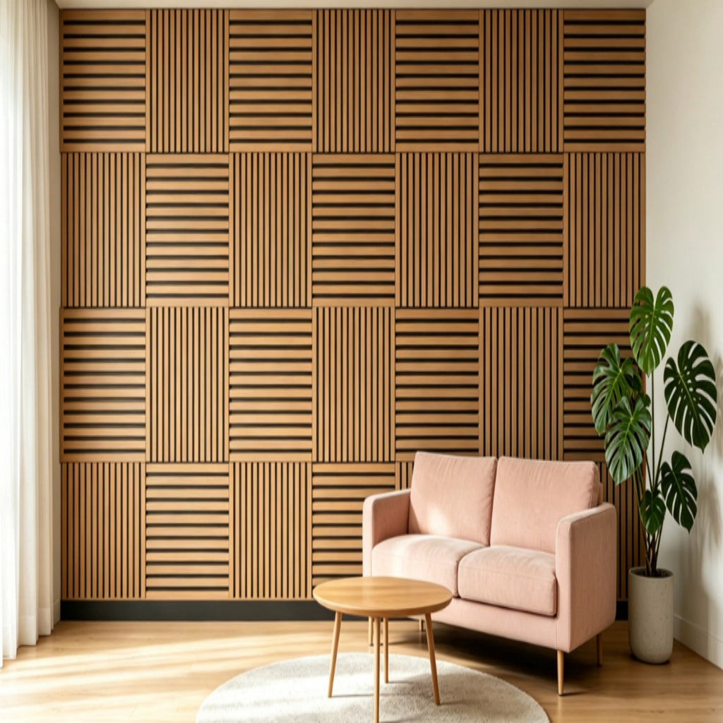Walnut 3D Groove Acoustic Panels Sound-Absorbing 8 Pack