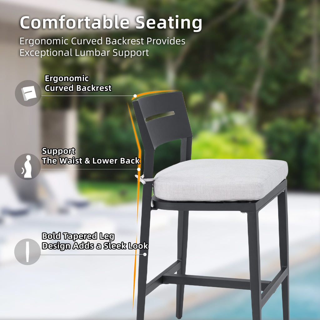 Outdoor Bar Stools Set of 2 Aluminum Patio Chairs Backrest