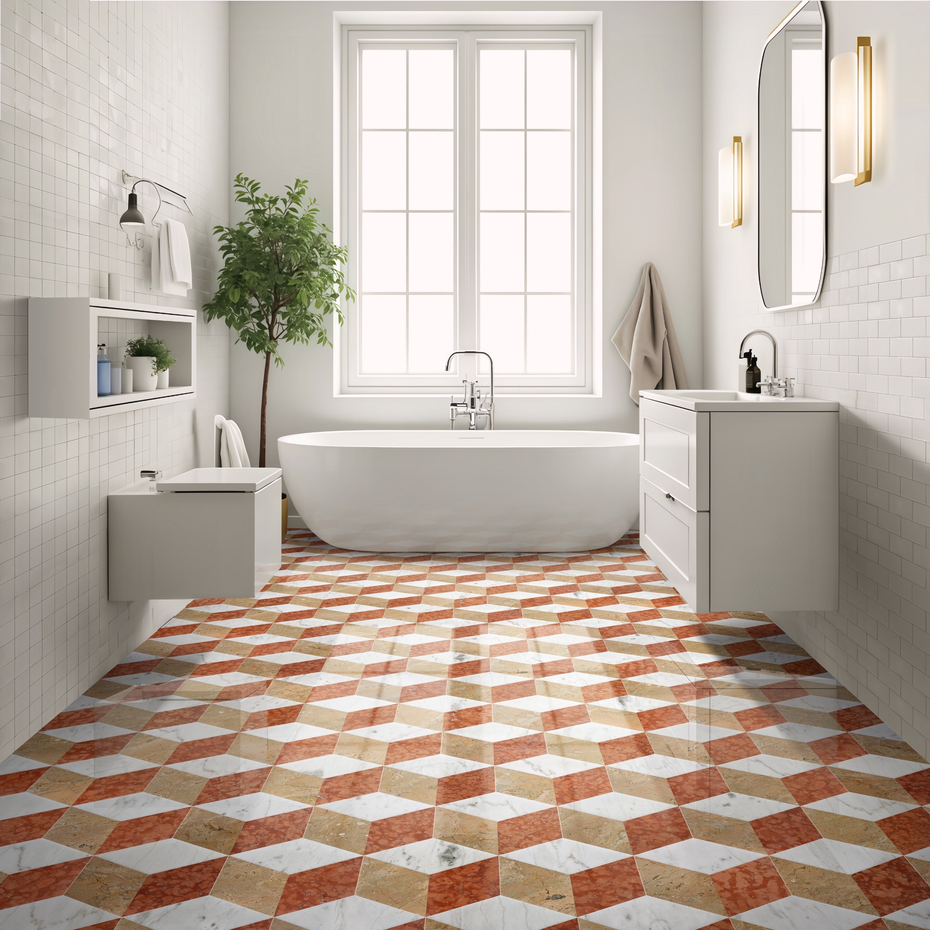 Hexagon Polished Marble Floor Wall Tiles White Gold Red