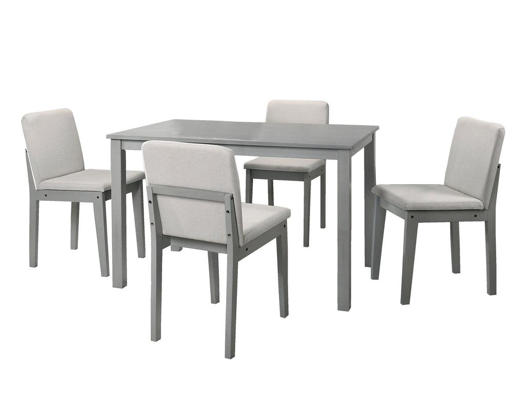 Grey 5-Piece Dining Set with Table and Beige Fabric Chairs