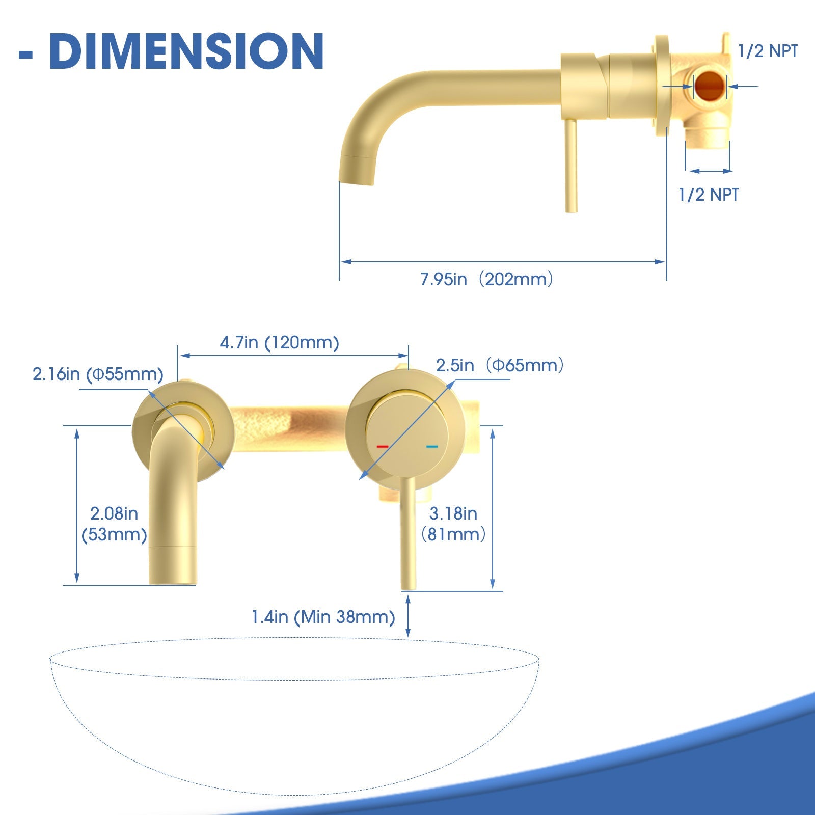 Wall Mount Bathroom Faucet Single Handle Brass Rough-in