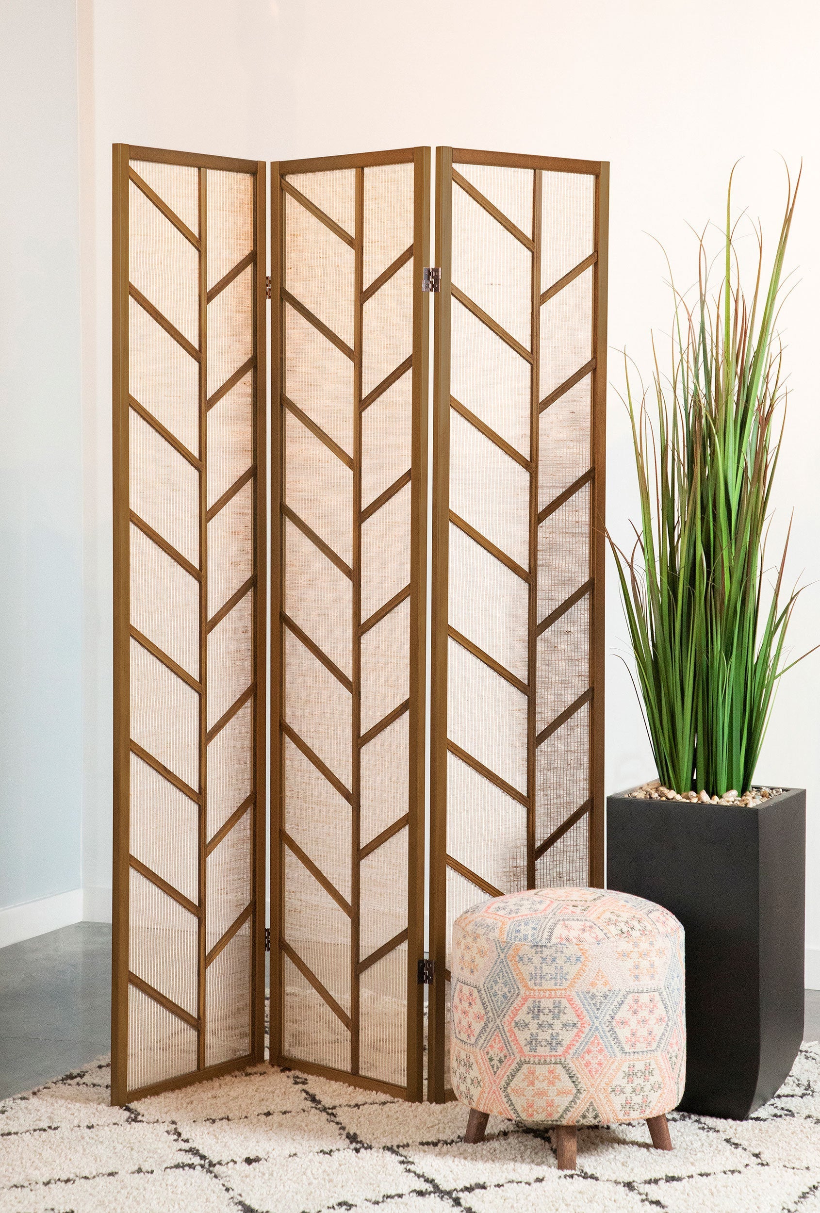 3-Panel Walnut Folding Shoji Room Divider Screen