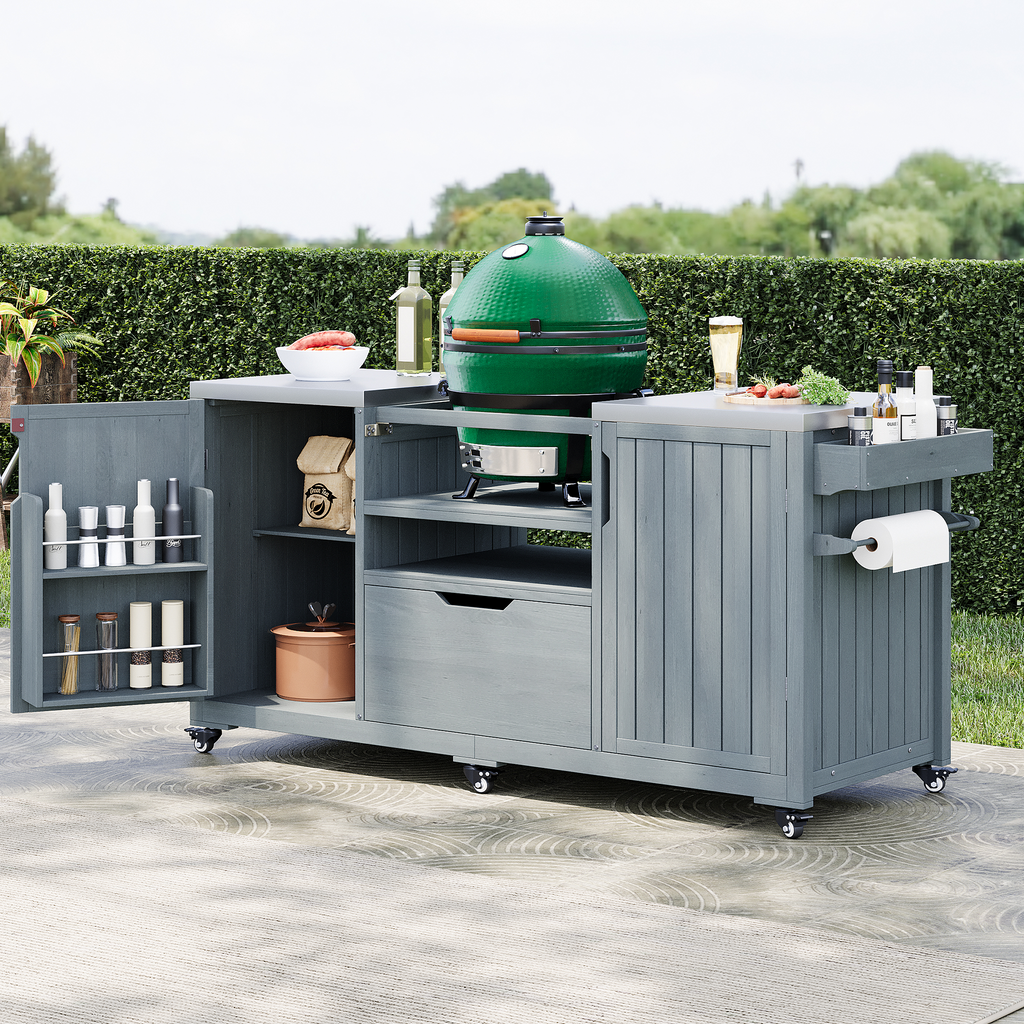 Outdoor Grill Island Cart 66.5" Stainless Steel Tabletop