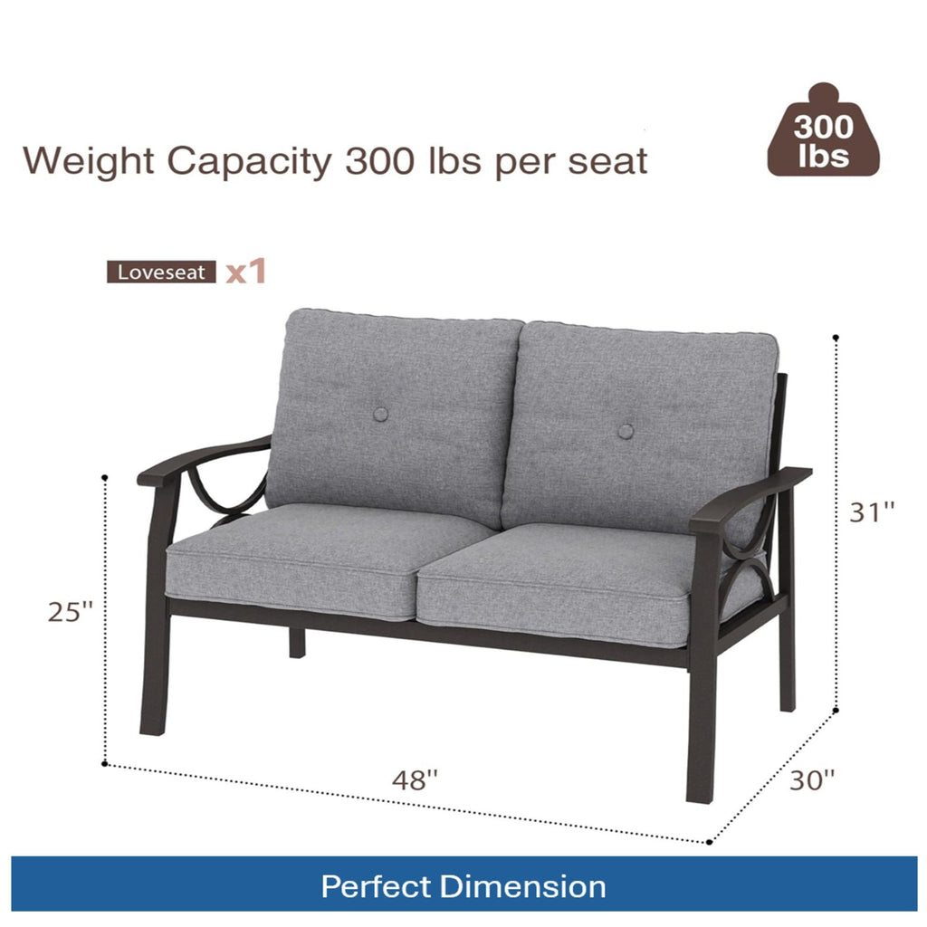 Outdoor Patio Set Steel 7 Piece Seats 9 Khaki Gray