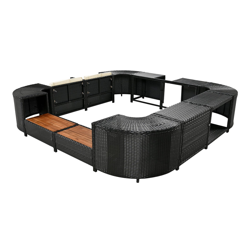 Outdoor Rattan Sectional Sofa Set with Storage, Beige