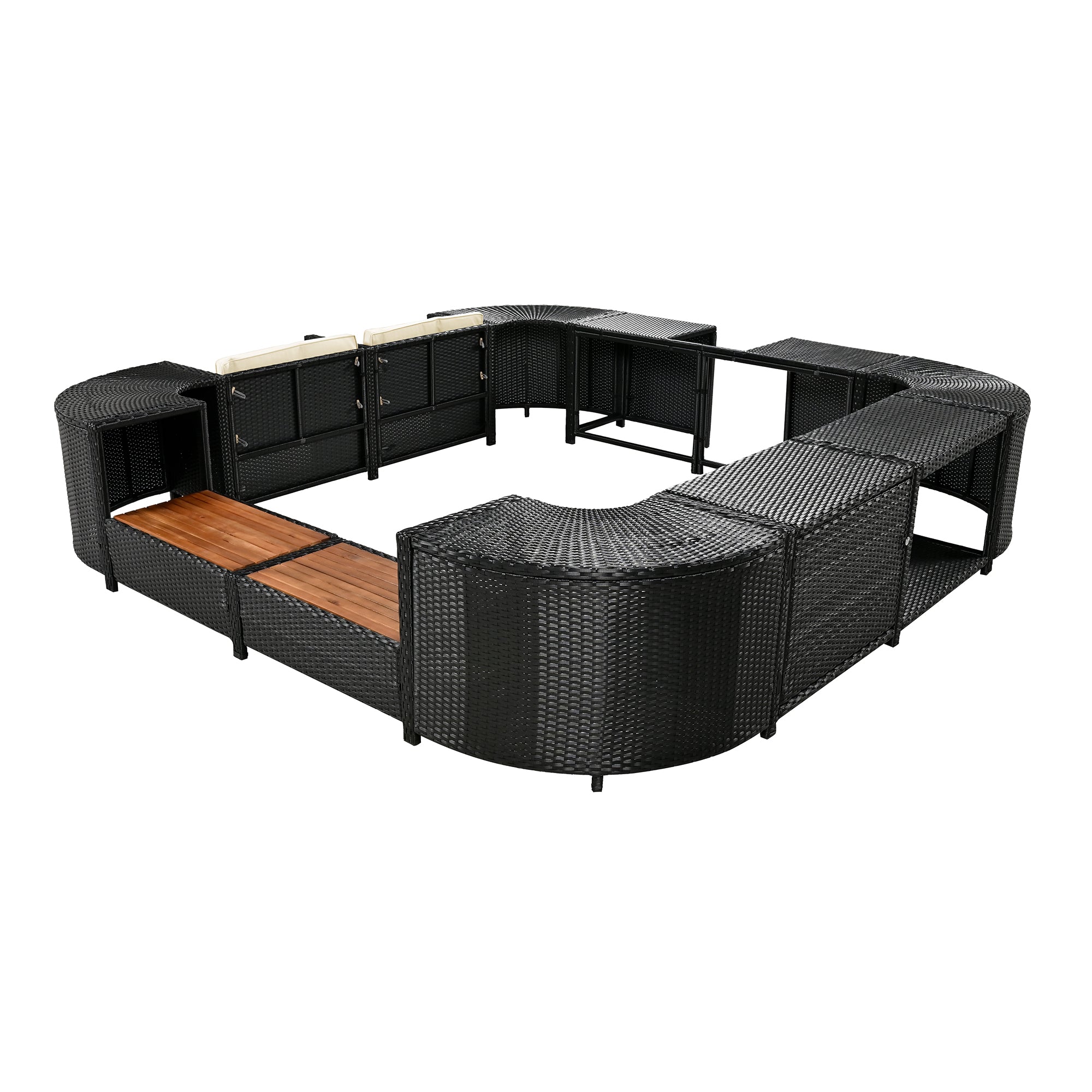 Outdoor Rattan Sectional Sofa Set with Storage, Beige