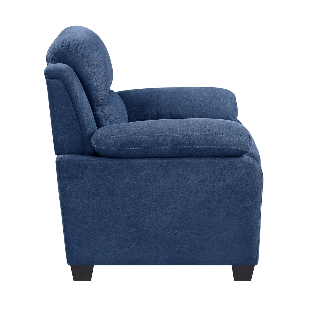 Blue Plush Accent Chair Channel Tufted Solid Wood Frame