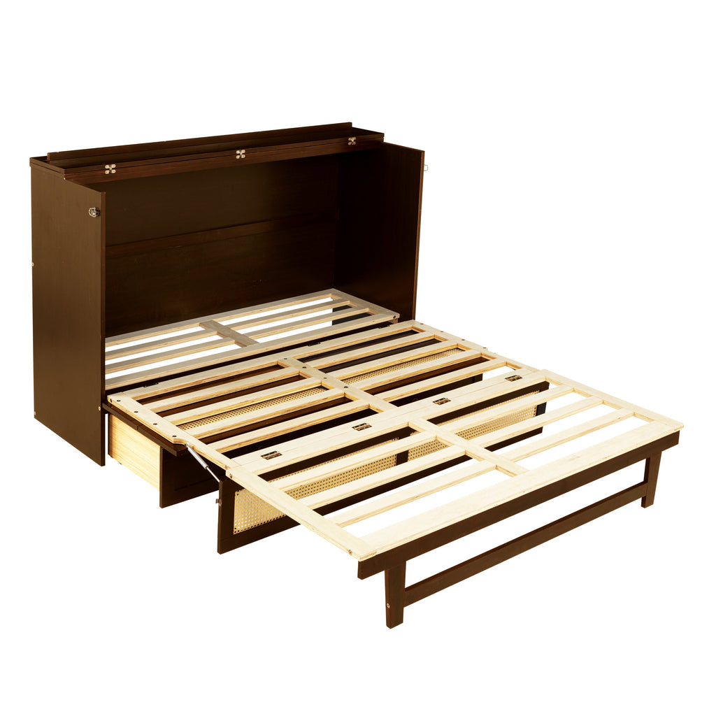 Queen Size Pine Wood Murphy Bed with Storage Drawer